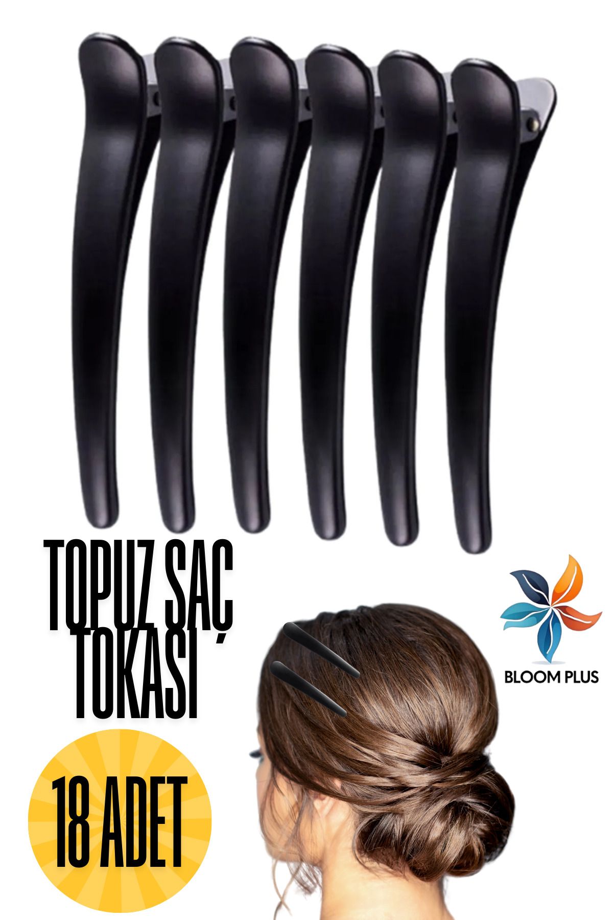 bloomplus Siyah Saç Topuz Tokası Kuaför Tokası Mandal Toka
