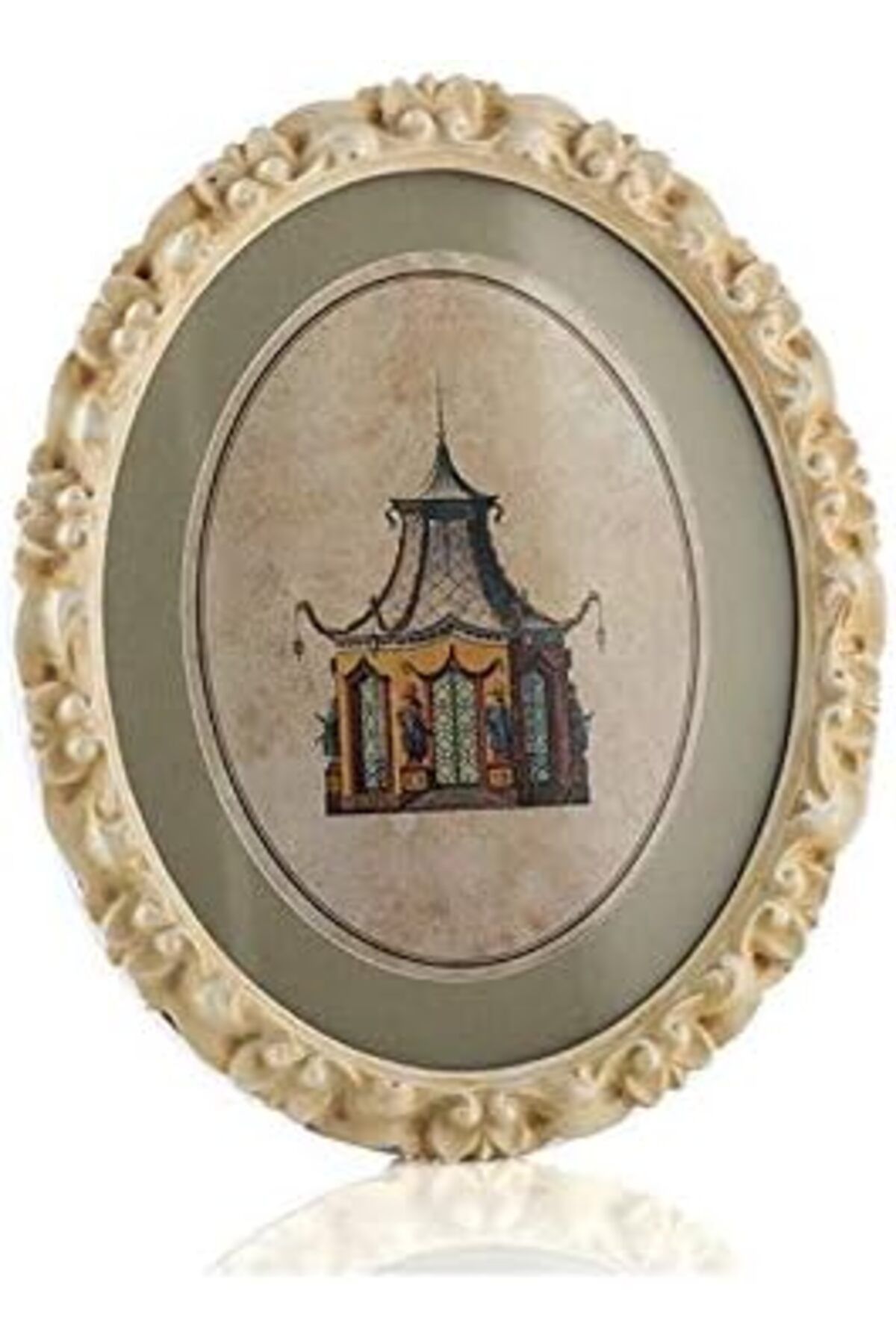 KDROĞLU KDROGLU Krem Çerçeve,li Ev Resimli Oval Pano, 30x24 New Desing 1109836