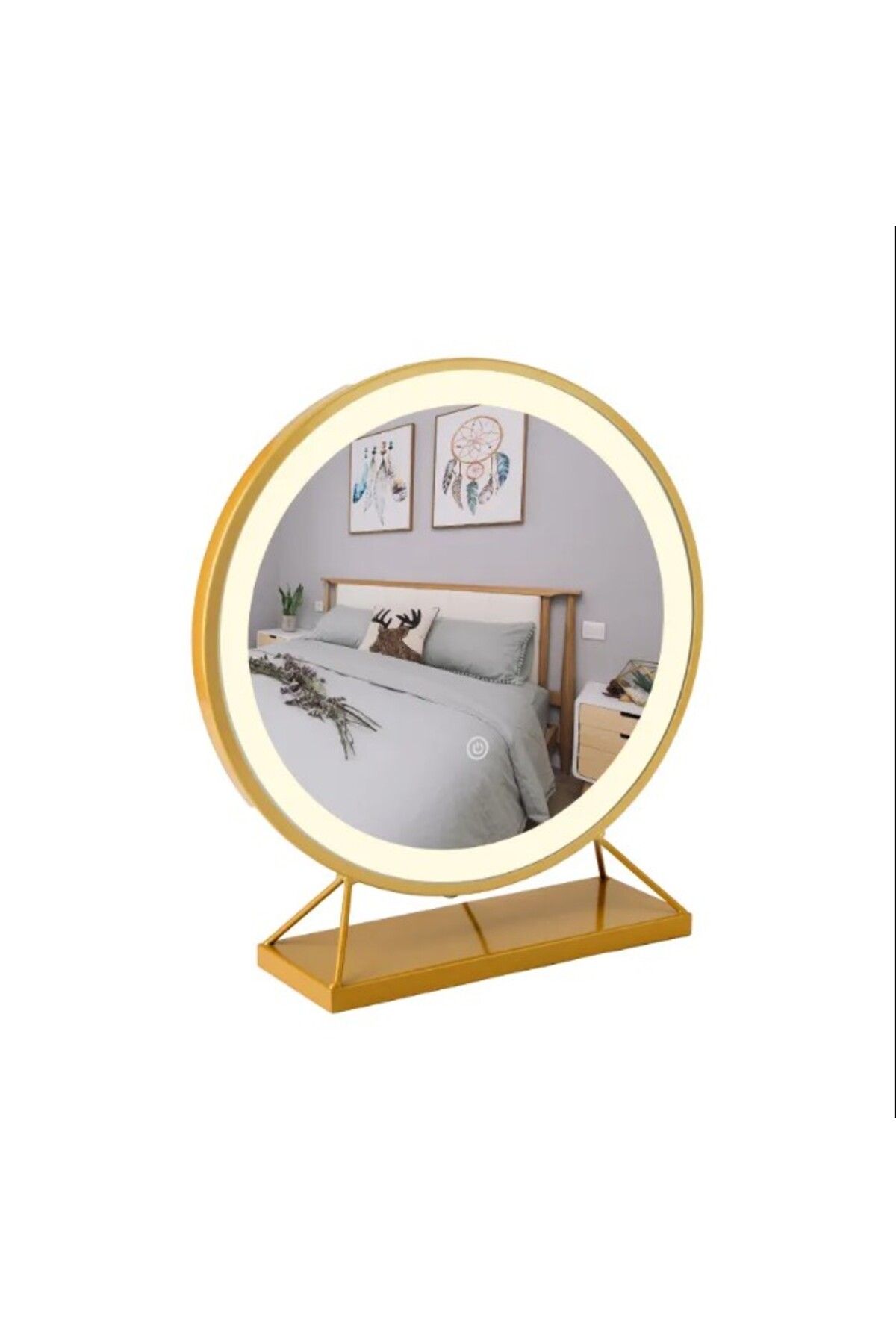 OEM Oglinda Machiaj Cu Suport, Mindblower, Golden Glam Led, Rotunda, Aurie, 50x70 Cm - 50 x 70