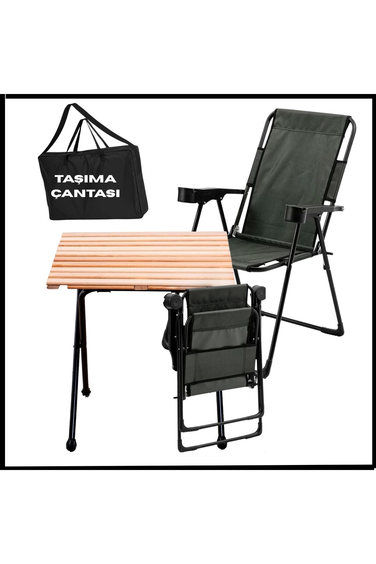 Uygunayakala Uyguna-Yakala Haki -130 KG Taşıma 2 Adet Katlanır Kamp Sandalyesi ve Masa Seti Taşıma Çantalı - TAB