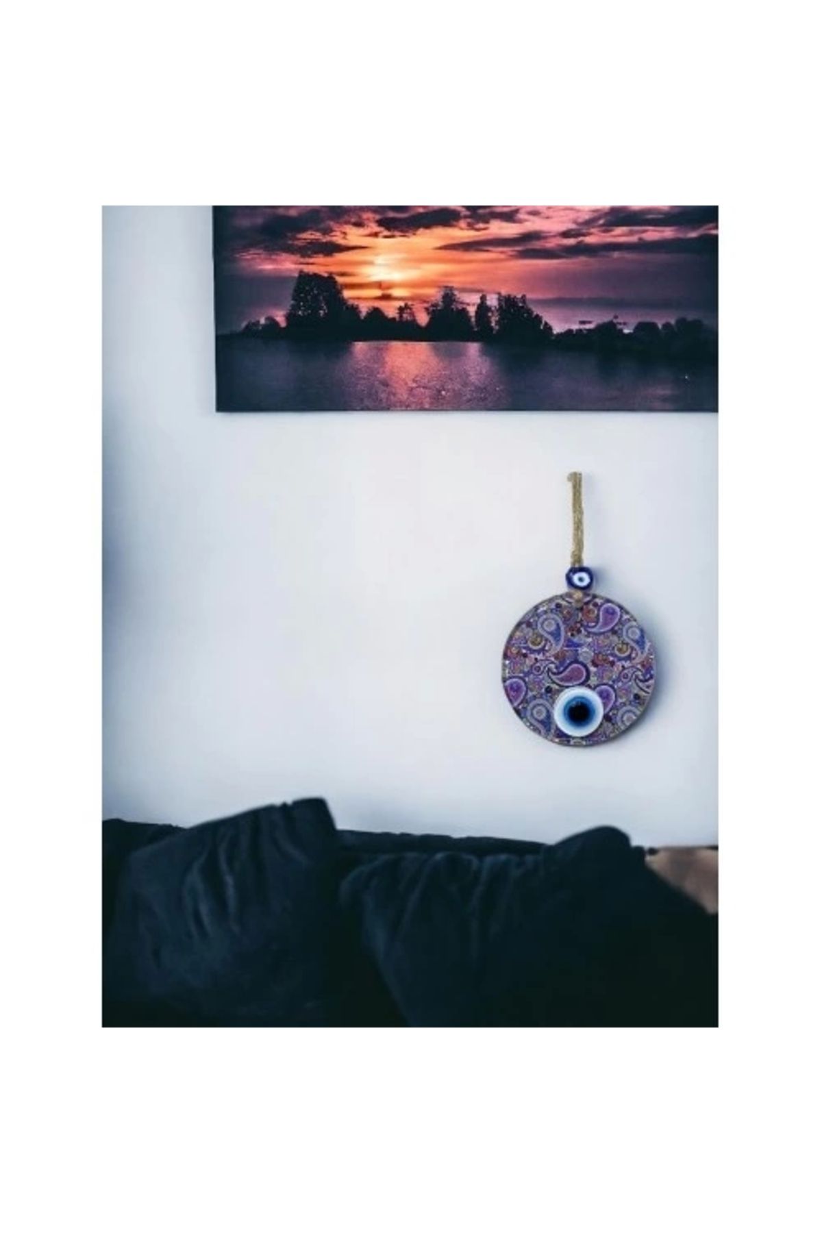 HayMed Mandala Desen Mavi Mor Nazar Boncuklu Füzyon Cam El İşçiliği 12 Cm Duvar Süsü Nazarlık Hediyelik Eşy