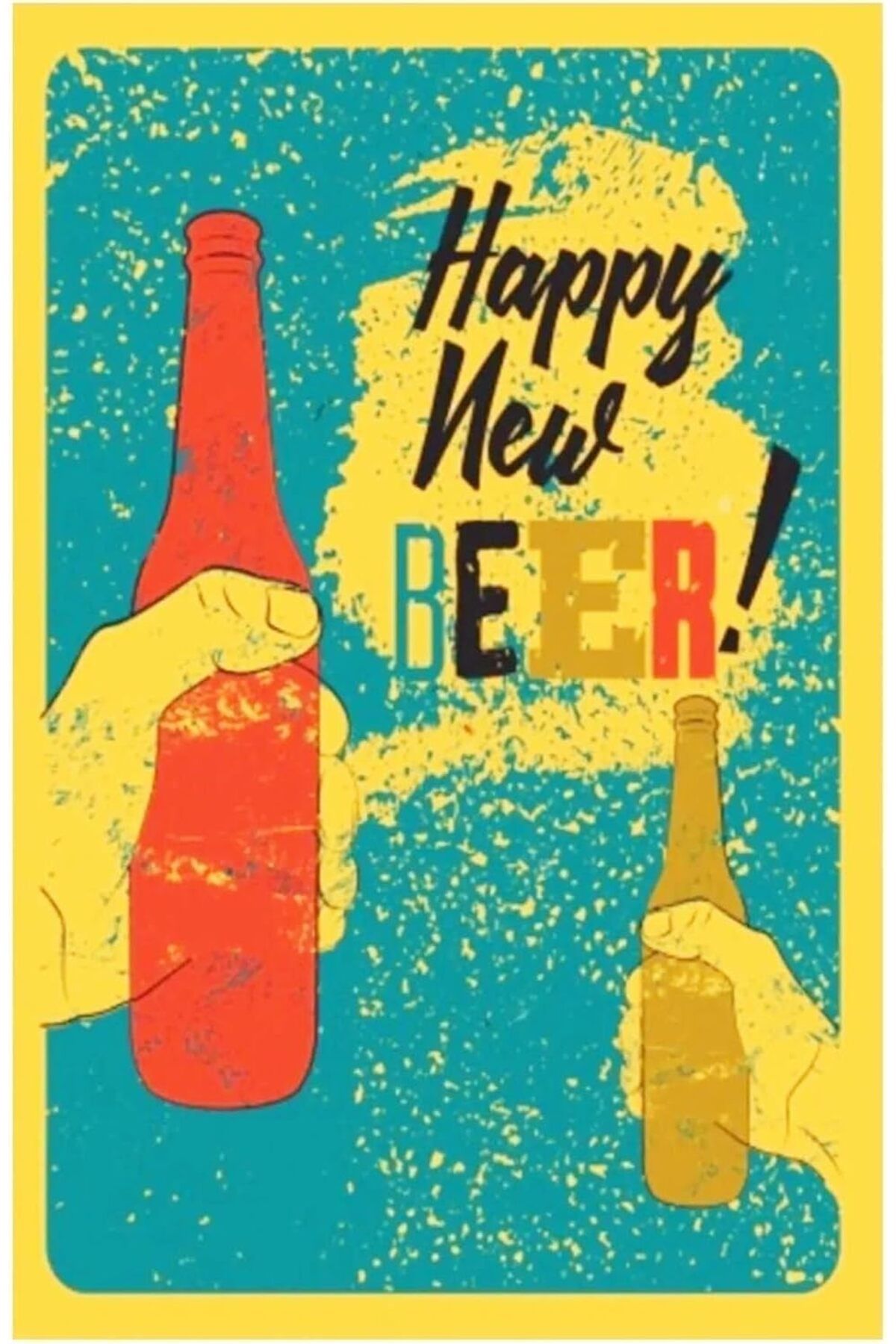 KDROĞLU KDROGLU Kuşe Kağıt Duvar Posteri Happy New Beer Retro Vintage Drtr0032 New Desing 1109836