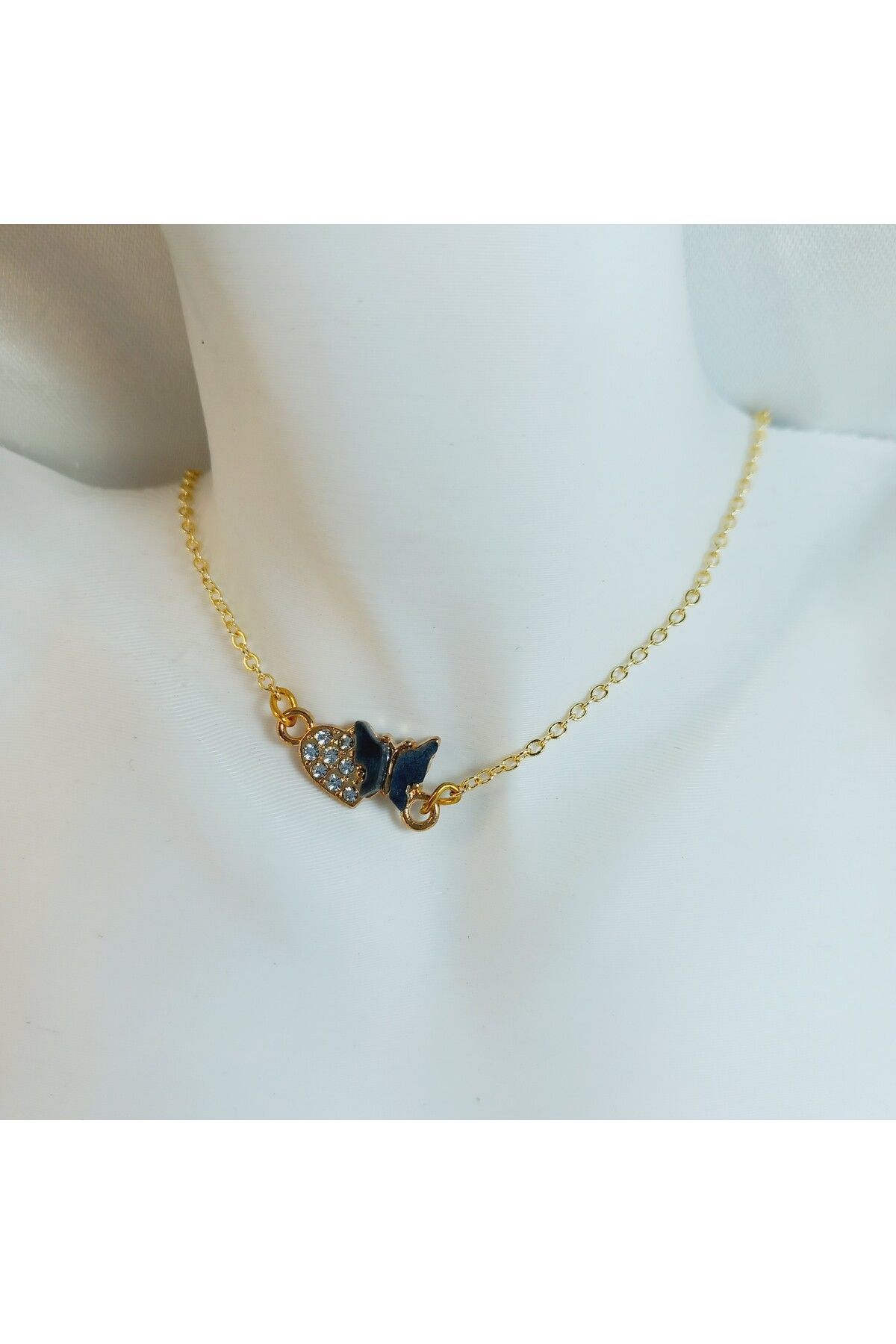Crystal Atelier Altın Kaplama Rodyum Zirkon Taşlı Şans Kelebek Kolye-Zirkon Taşlı Kelebek Gold Altın Kolye
