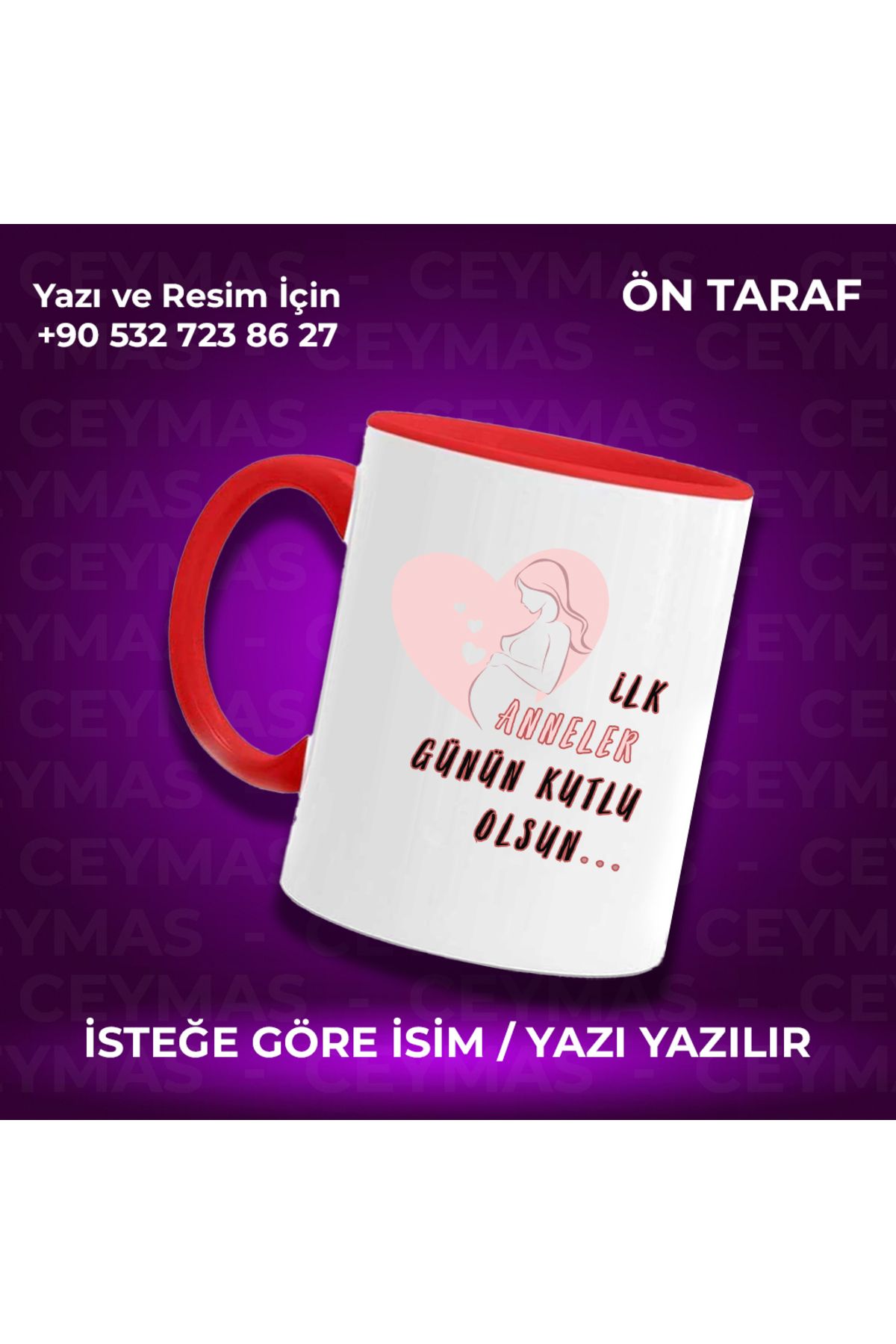 Ceymas Hediyelik Annelere Özel İsimli İlk Anneler Günü Renkli Kupa Bardak