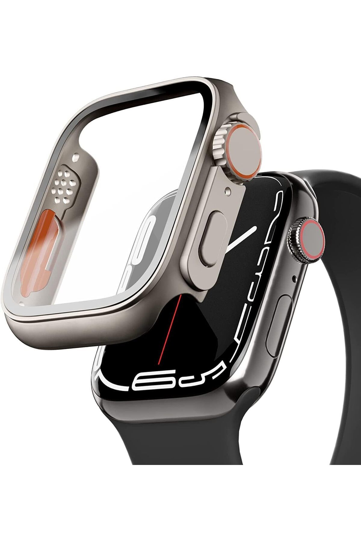ÇAĞUR KDROGLU Watch ile Uyumlu Saate Watch Ultra Görünümü Veren Uzay Gri Ekran Koruyucu Kasa Full Koru