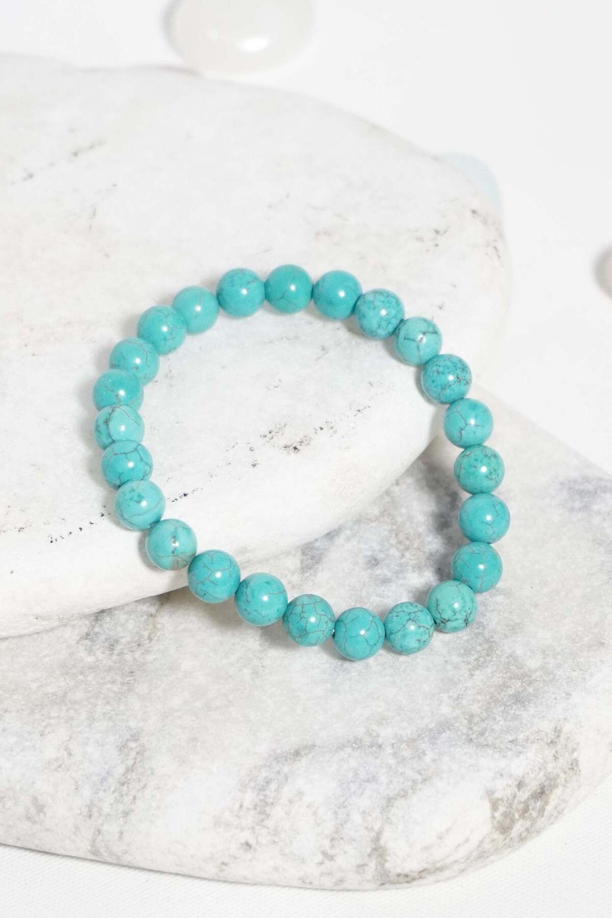 Aymodern Turkuaz Doğal Taşı 8mm - Minimalist Turkuazım Doğal Taş Bileklik Aymodern Lisanslı Özel Tasarım