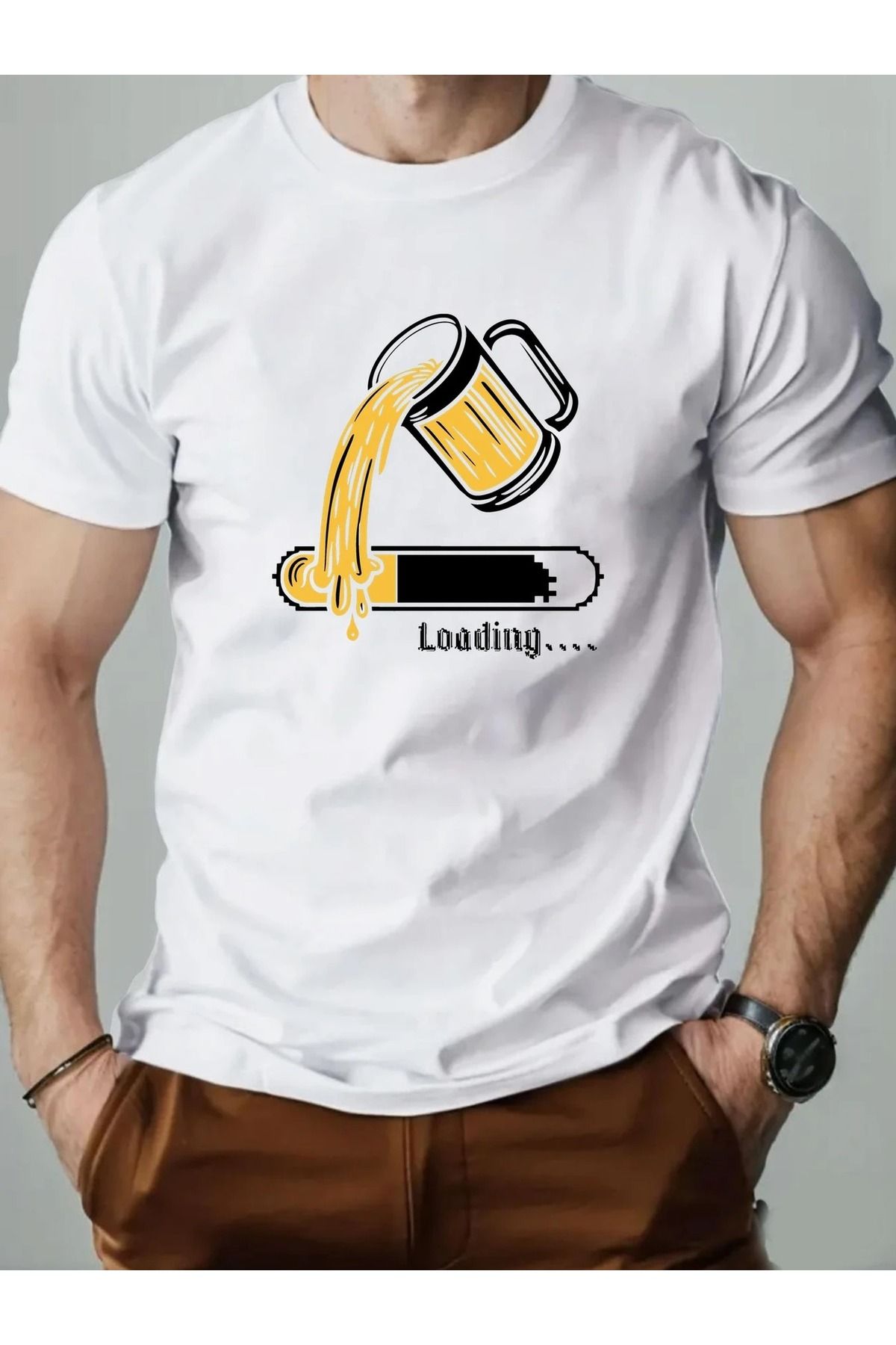 Massgai Unisex Beer Loading Baskılı Oversize %100 Pamuk T-shirt