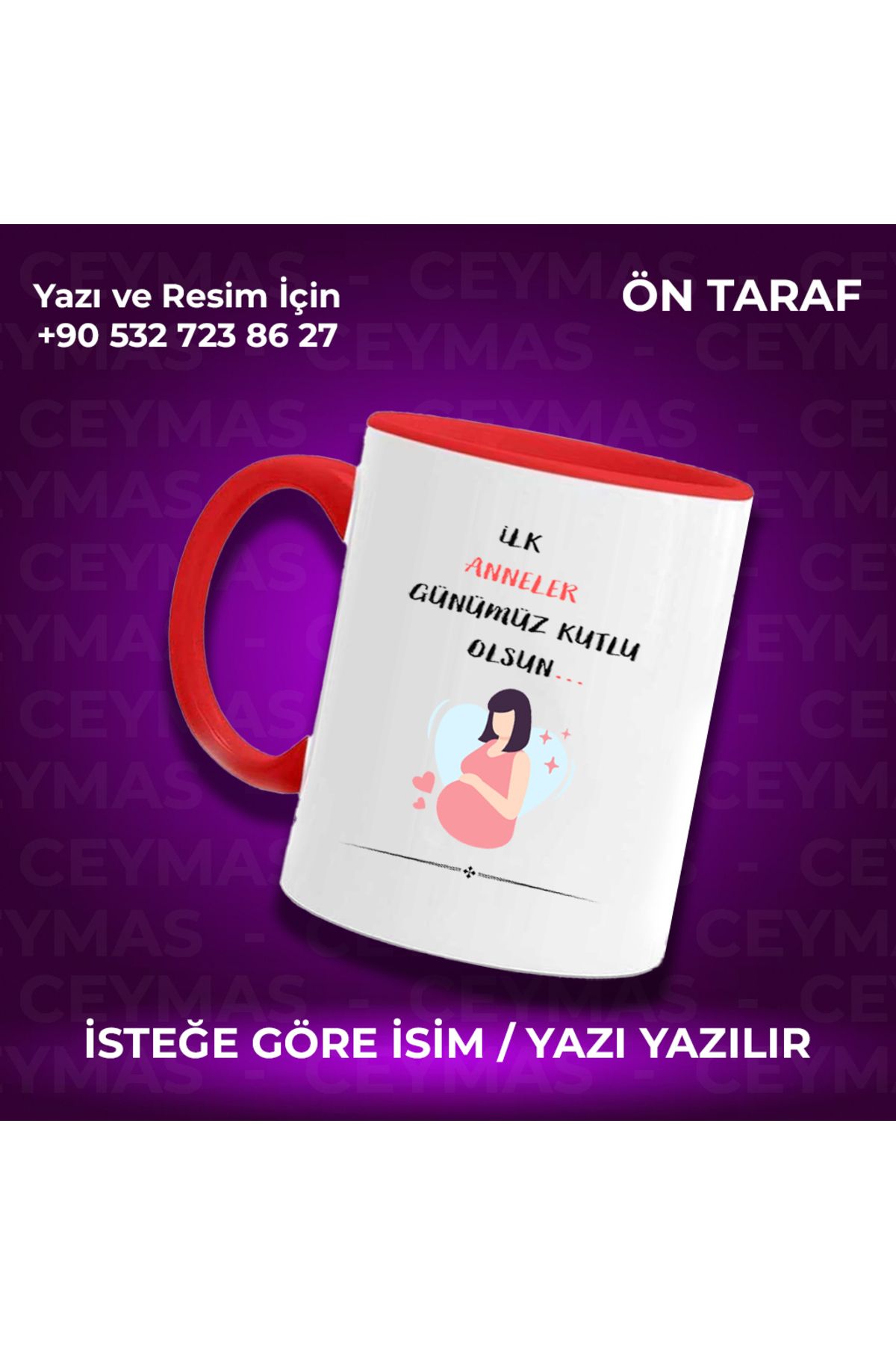 Ceymas Hediyelik Annelere Özel İsimli İlk Anneler Günü Renkli Kupa Bardak
