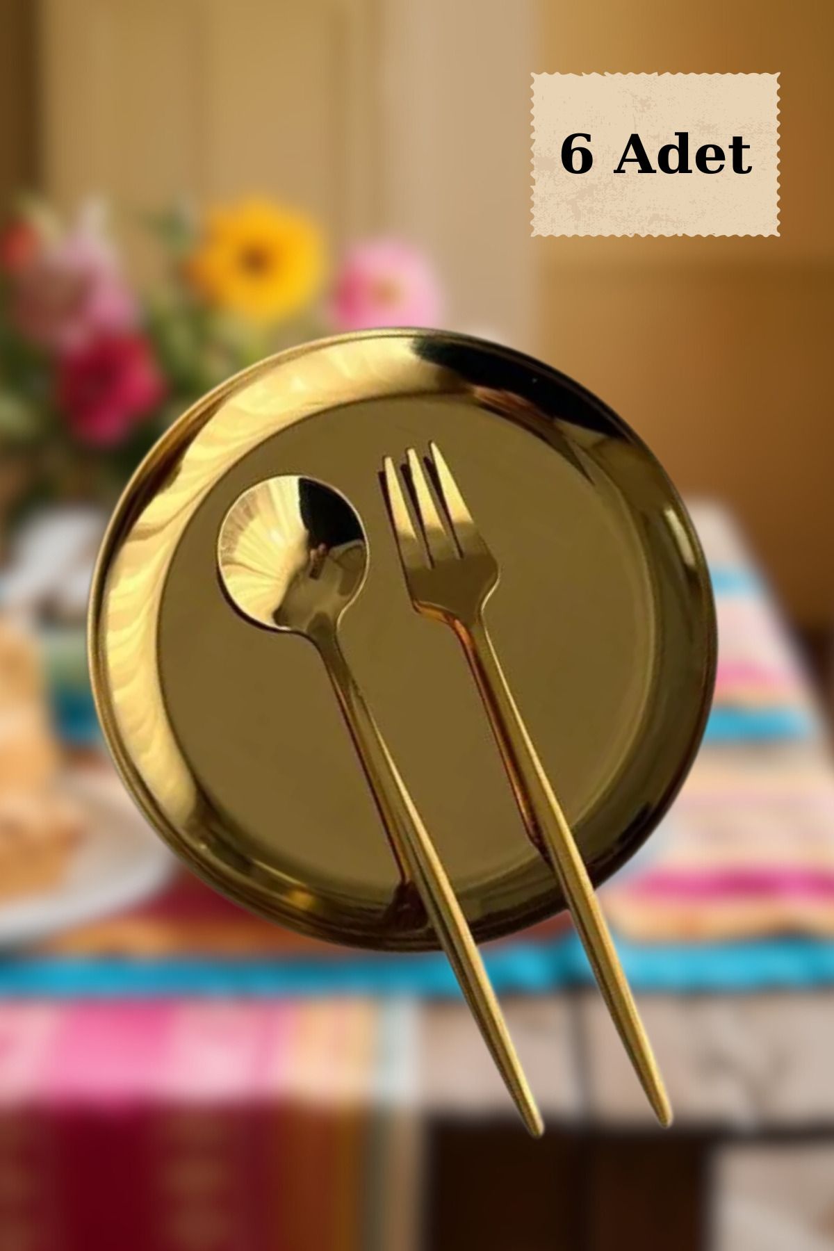 Yaren Style 6 lı Mini Gold Renk Paslanmaz Çelik | Tatlı, İkram Çerez Tabağı 12cm