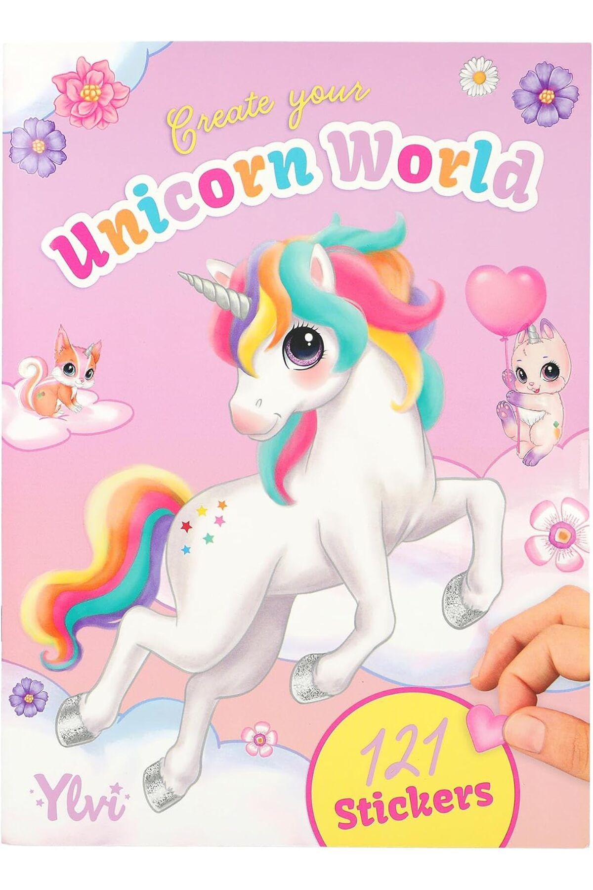 STOREMAX daliashops 12703 Ylvi Create your Unicorn World – Çıkartma Defteri, 20 Renkli Arka Plan Sayfası