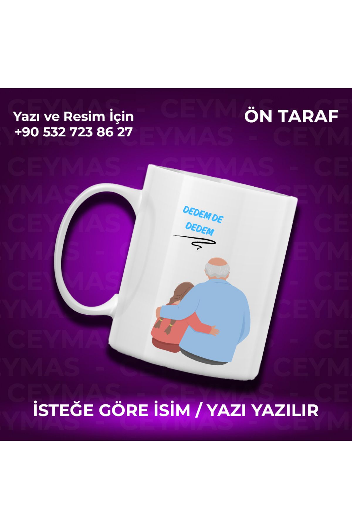 Ceymas Hediyelik Kişiye Özel Dedem de Dedem Baskılı Kupa Bardak