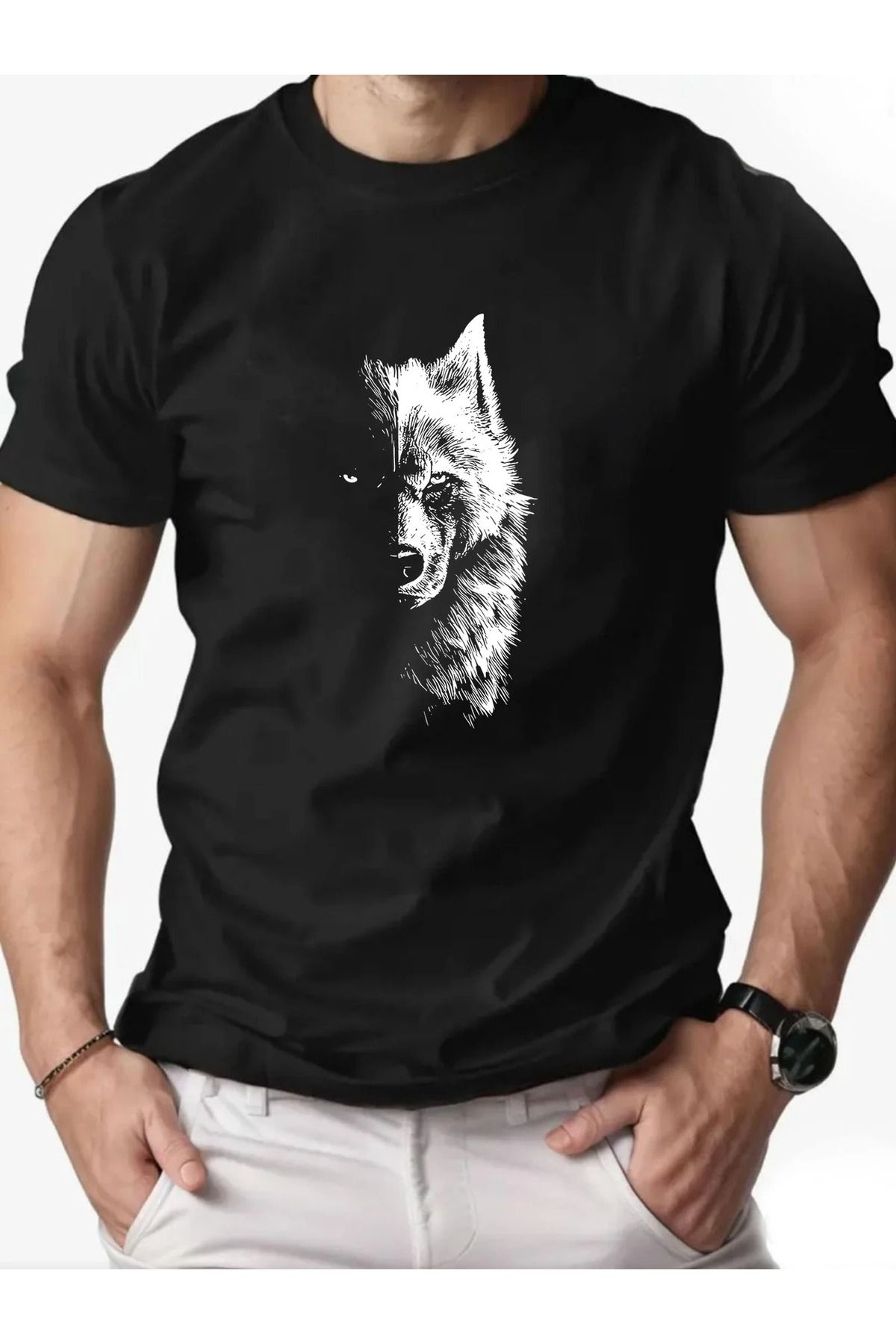 Massgai Unisex Wolf KurtBaskılı Oversize %100 Pamuk T-shirt