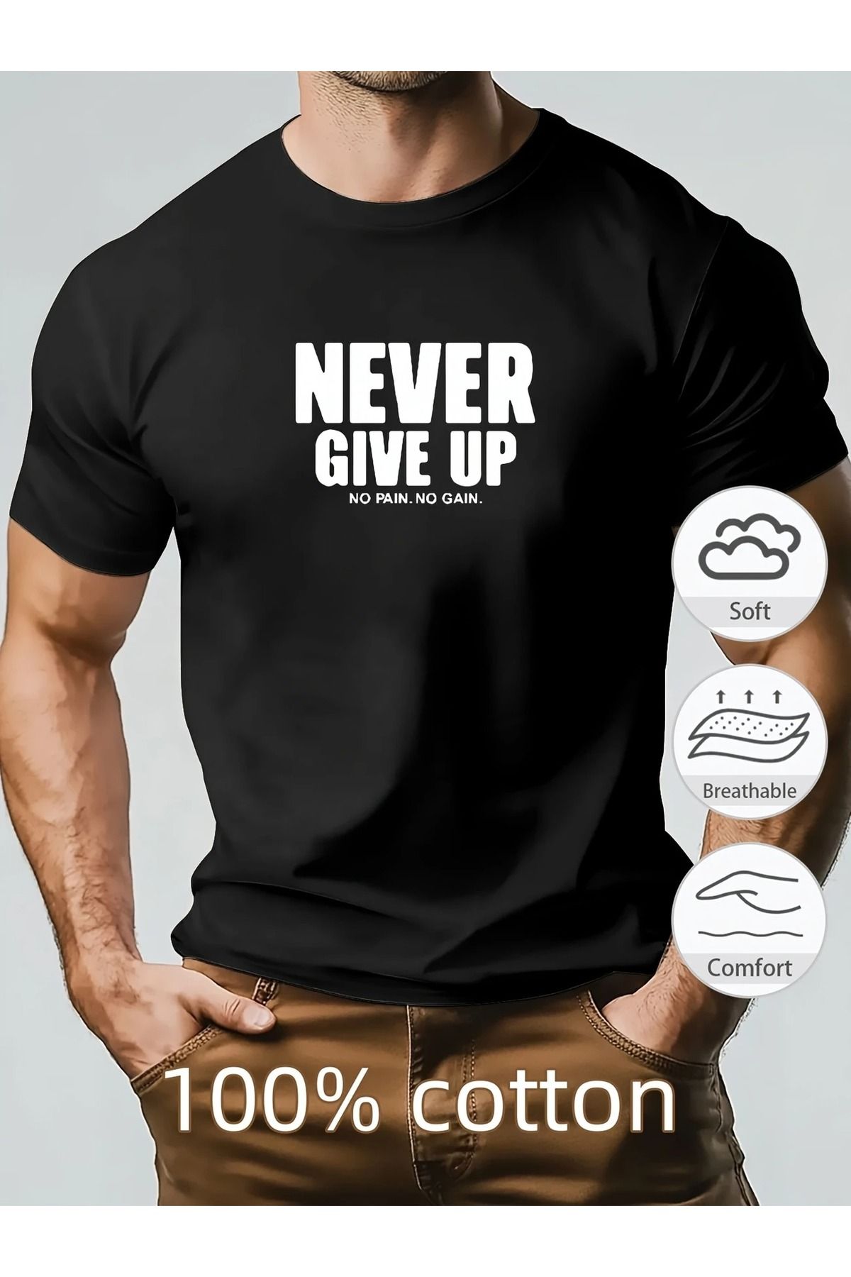 Massgai Unisex No Pain No Gain Baskılı Oversize %100 Pamuk T-shirt