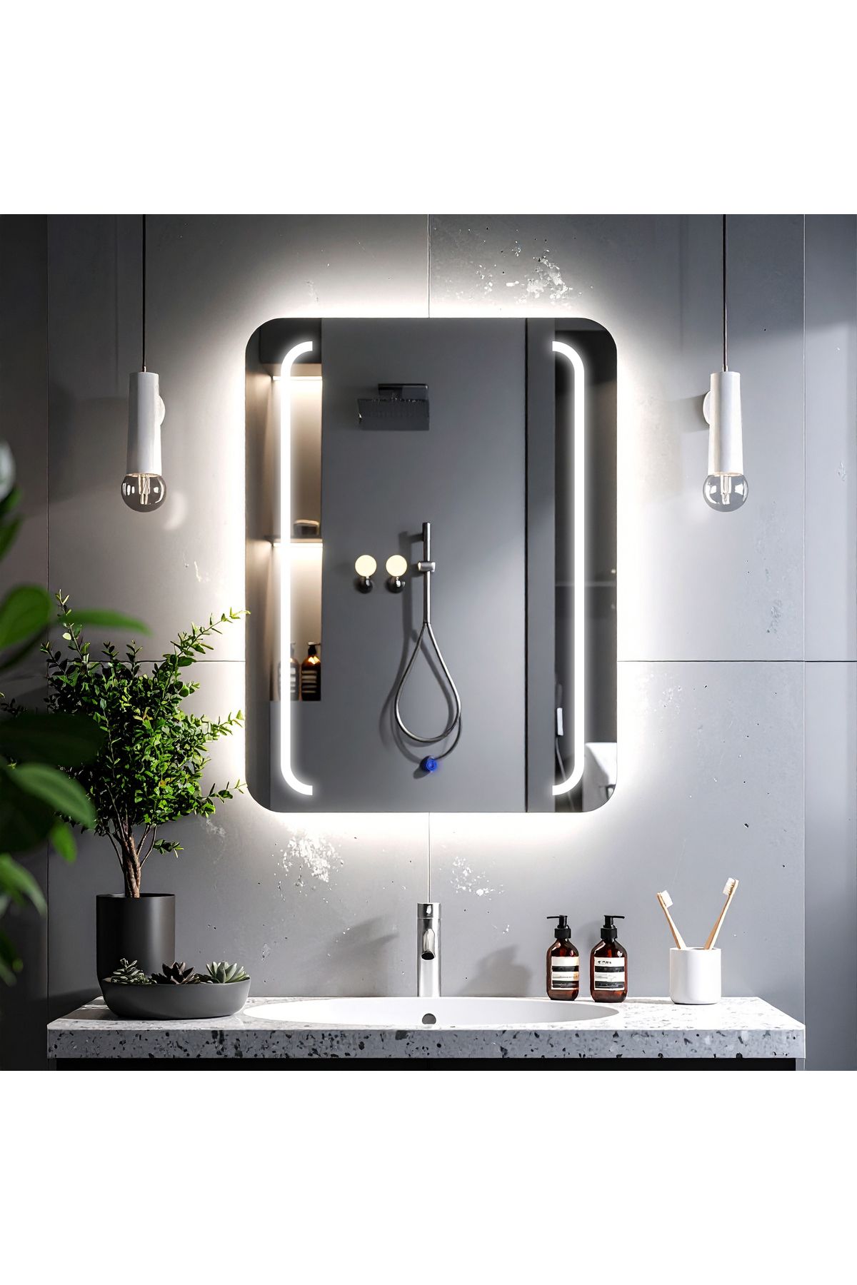 lumora mirror design RectaVision Beyaz Led'li Kumlamalı Lavabo & Banyo Aynası (Dokunmatik Sensörlü)