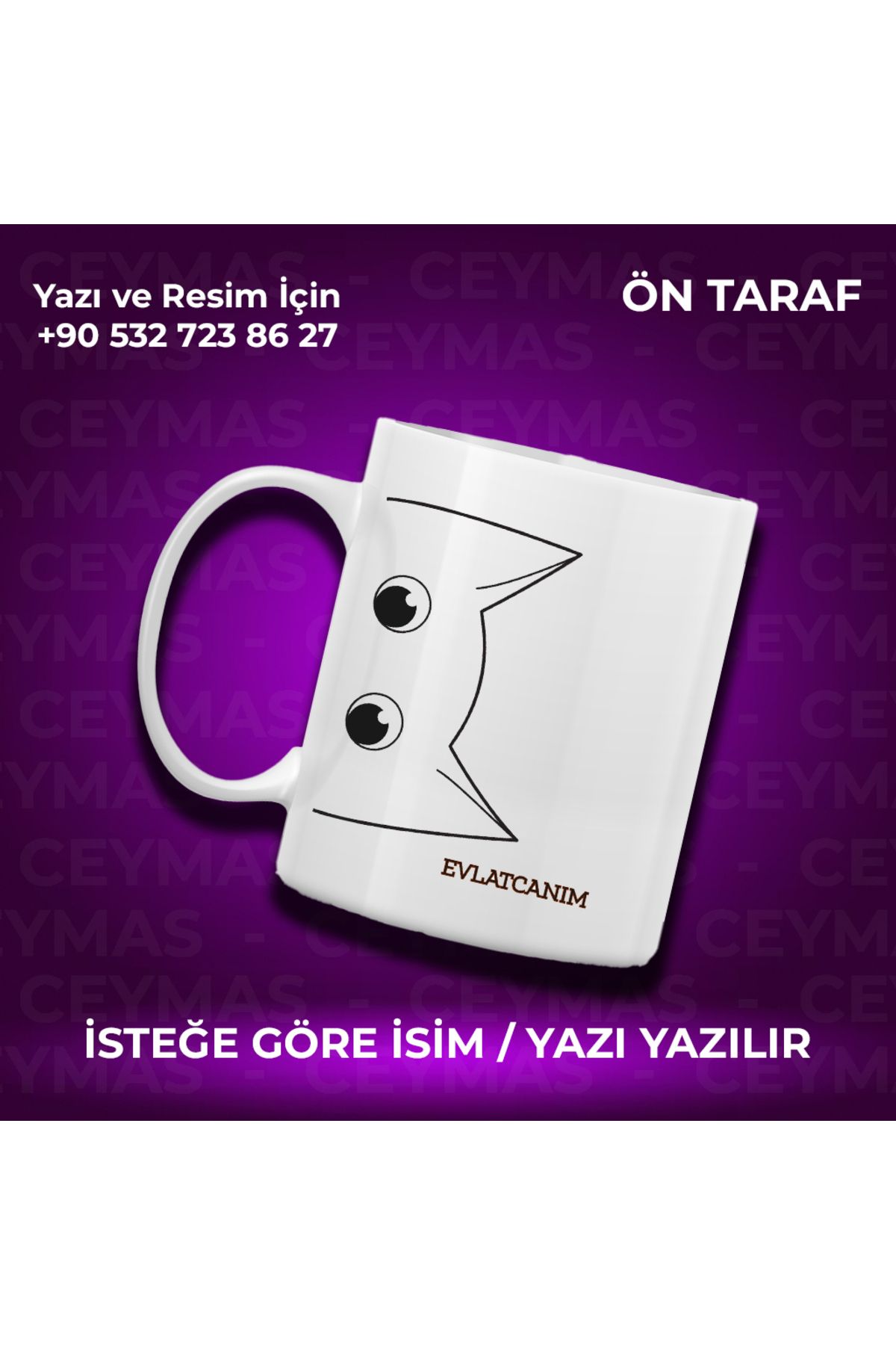 Ceymas Hediyelik Kişiye Özel İsimli Kedicik Kupa Bardak