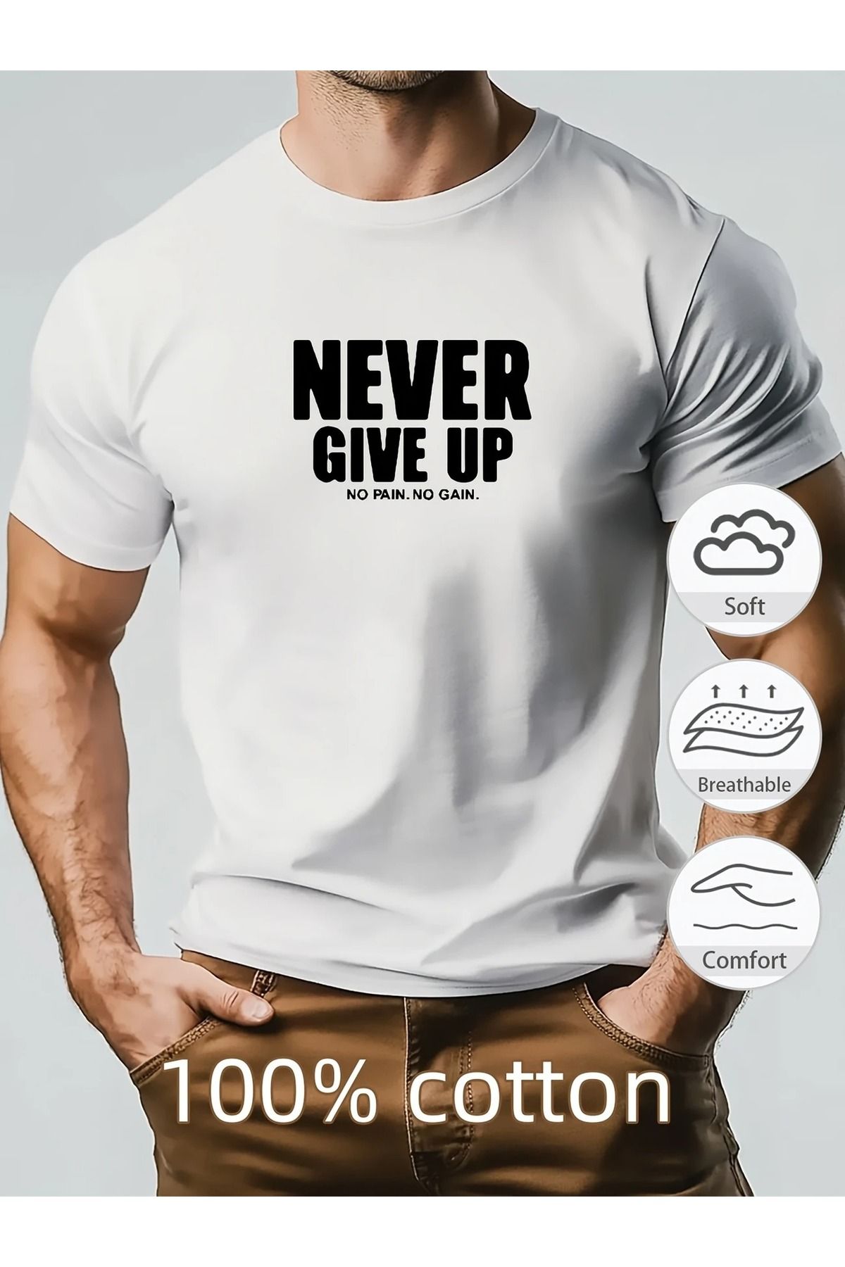 Massgai Unisex No Pain No Gain Baskılı Oversize %100 Pamuk T-shirt