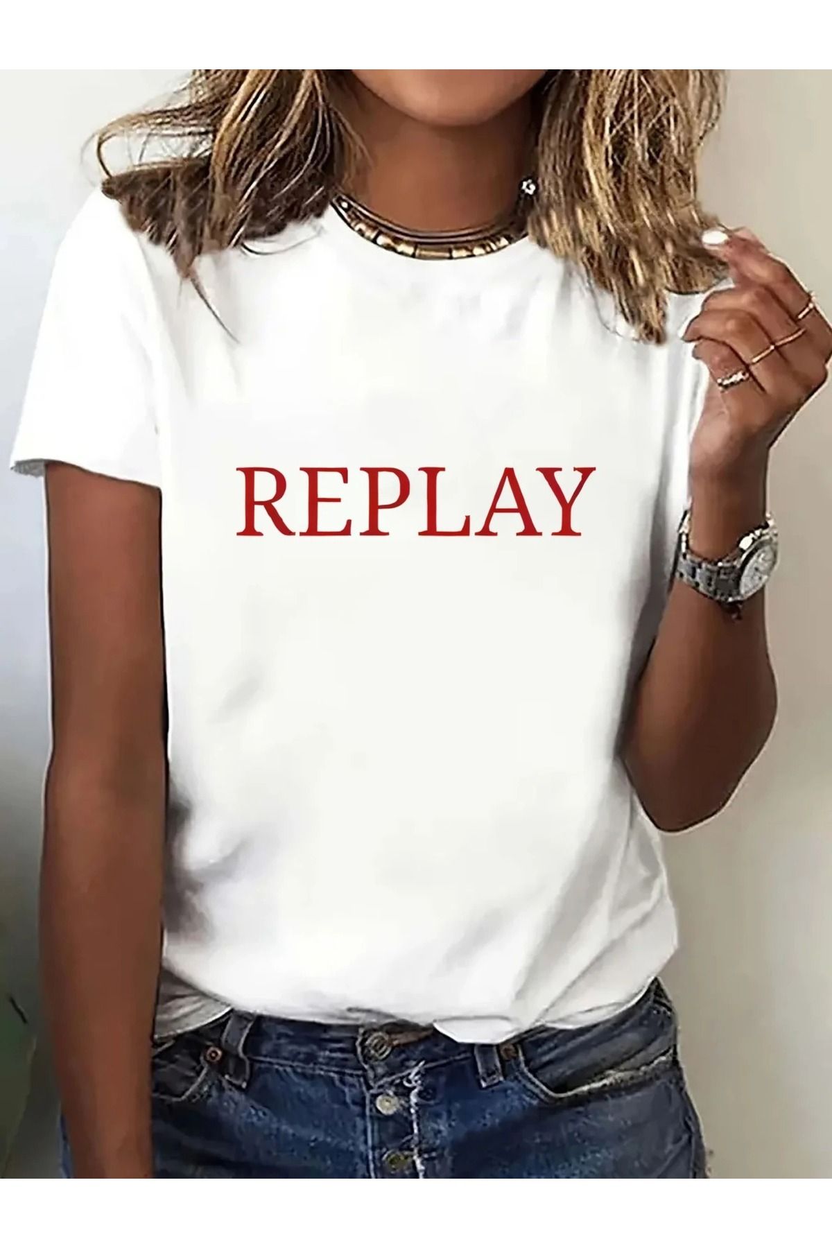 Massgai Unisex REPLAY Baskılı Oversize %100 Pamuk T-shirt