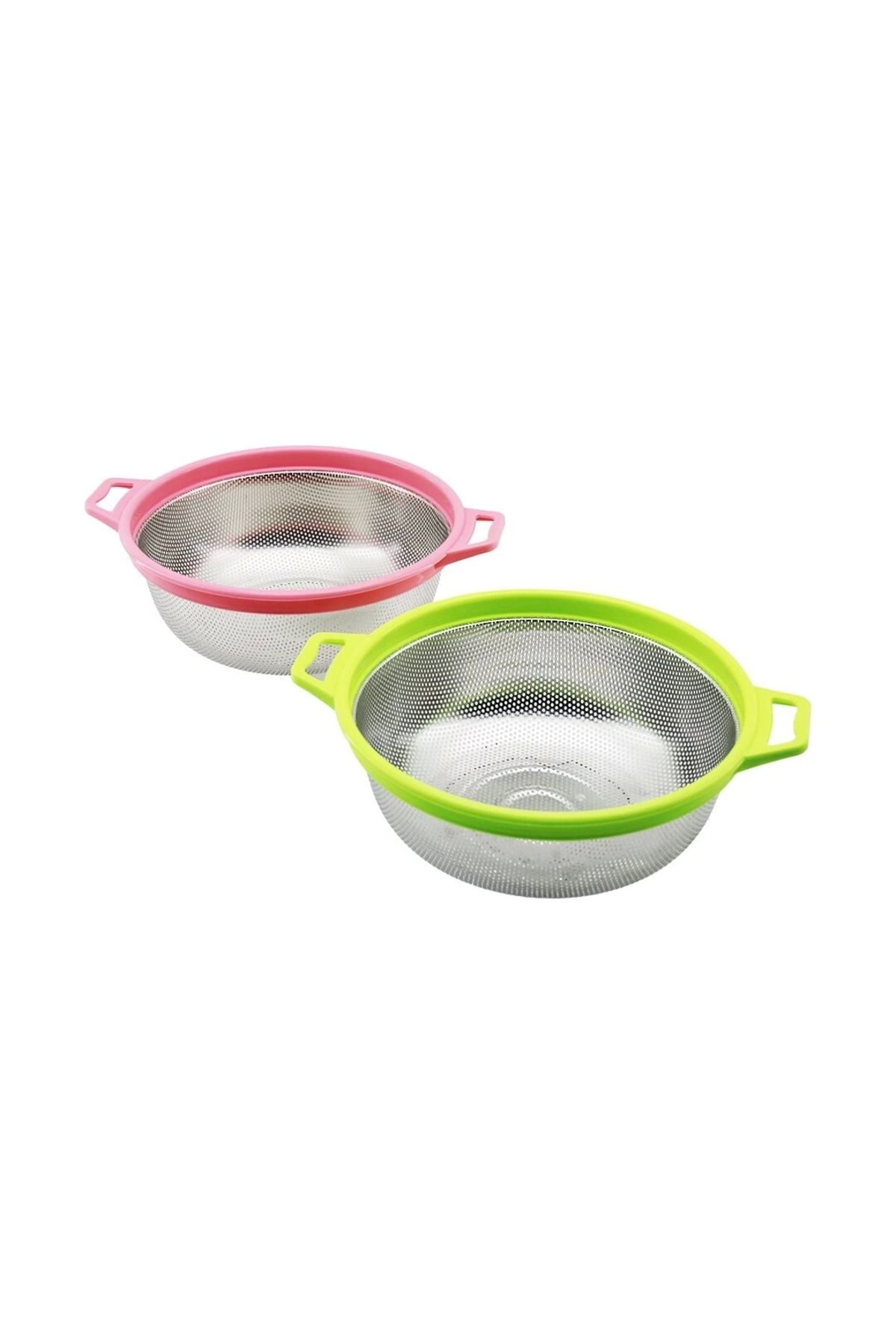 HayMed 24cm Renkli Plastik Çerçeve - Kulplu Çelik Sepet Metal Süzgeç (4172)