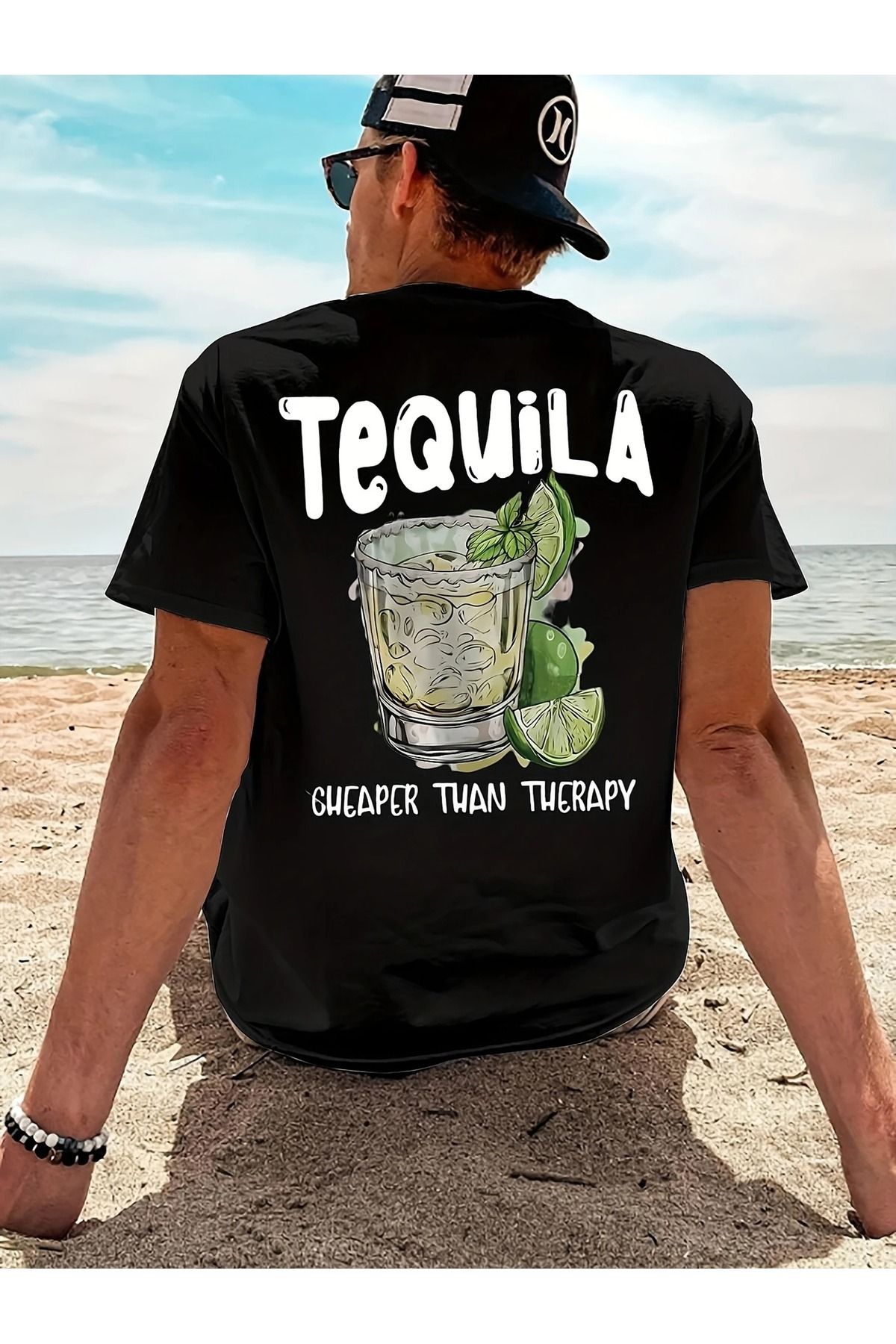 Massgai Unisex Tequila Baskılı Oversize %100 Pamuk T-shirt