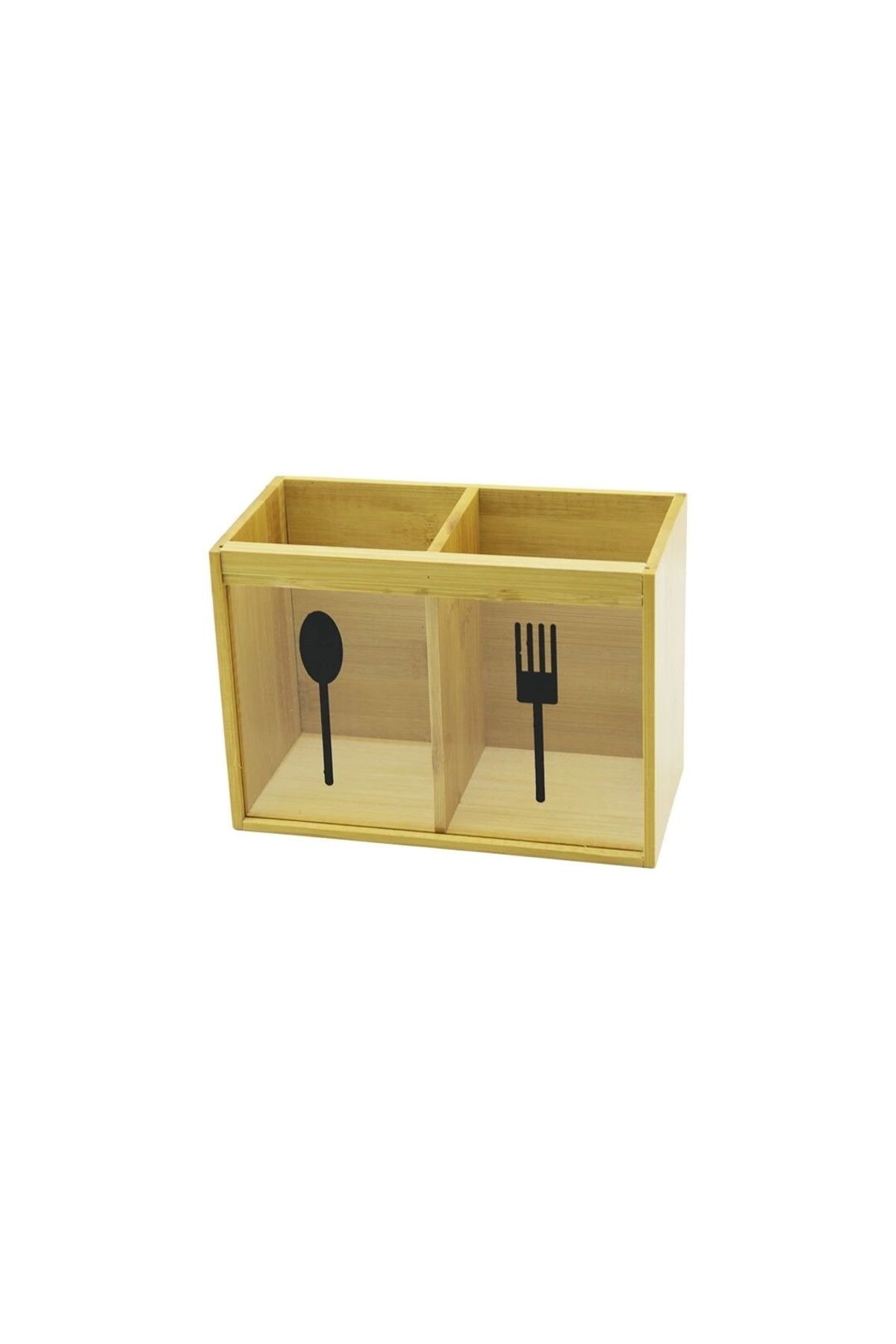HayMed 2 X Kare Bölmeli Ahşap Bambu Kaşıklık Şeffaf Pvc Pencereli 2 X 9x9cm (4172)
