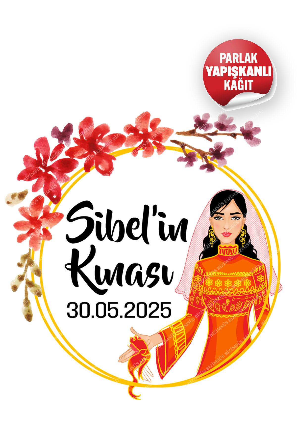BİZİMSÜS Kişiye Özel Hediye Etiketi - Düğün, Nişan, Kına (Yapışkanlı - 60 Adet)