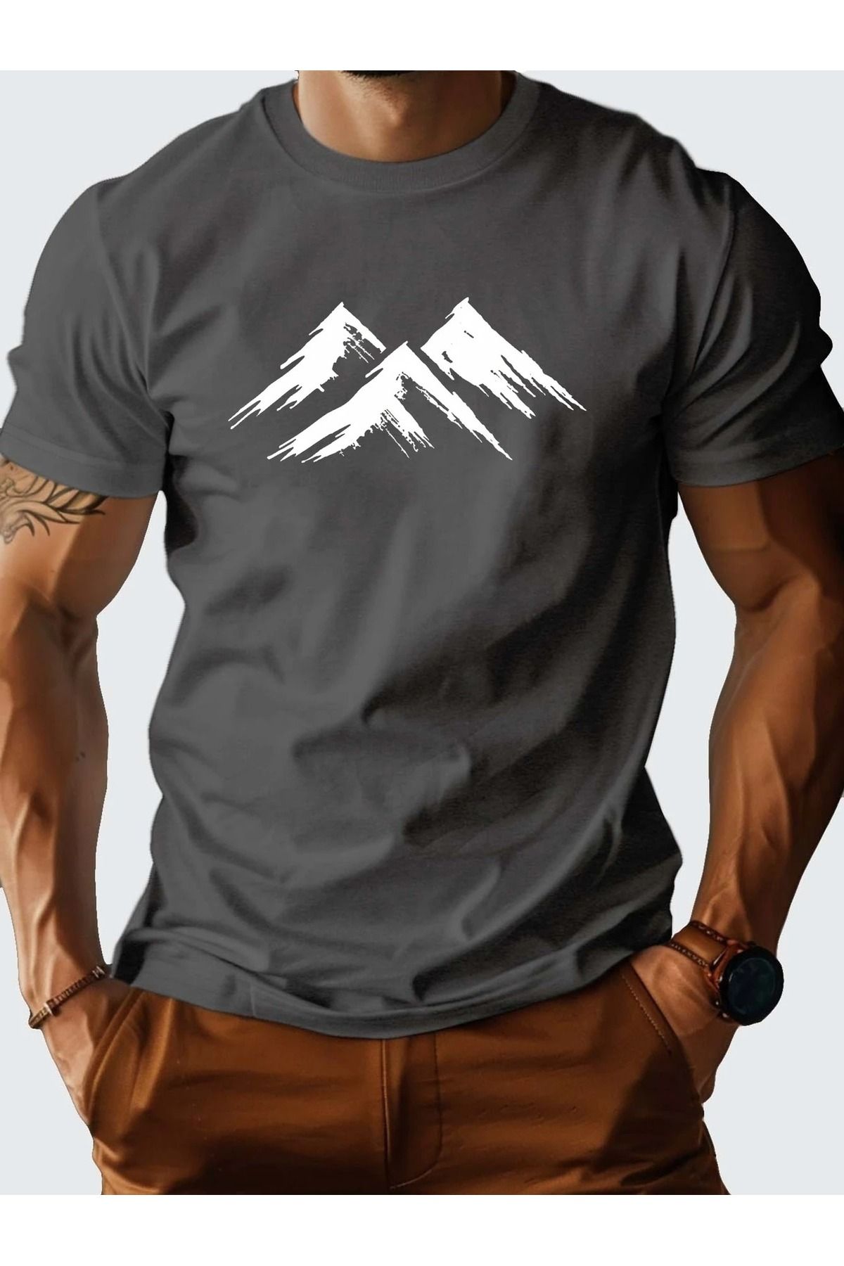 Massgai Unisex Mountain Dağ Baskılı Oversize %100 Pamuk T-shirt