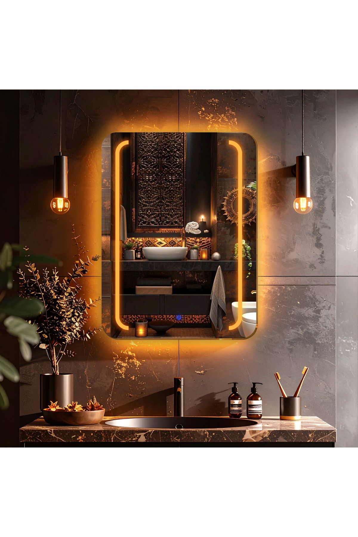 lumora mirror design RectaVision Amber Led'li Kumlamalı Lavabo & Banyo Aynası (Dokunmatik Sensörlü)