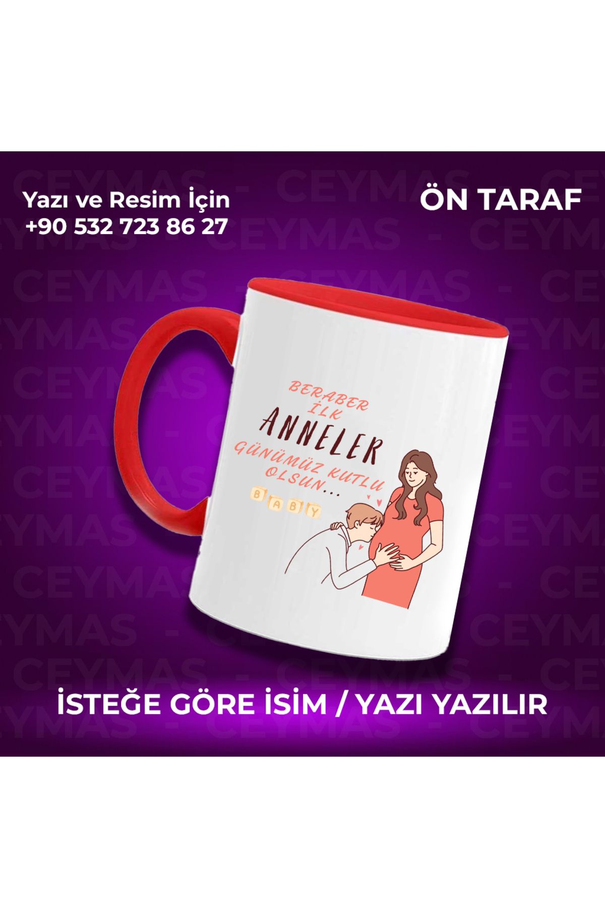 Ceymas Hediyelik Annelere Özel İsim Baskılı İlk Annelere Özel Renkli Kupa Bardak