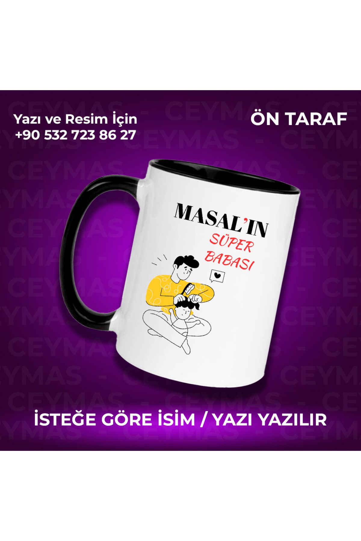 Ceymas Hediyelik Babalara Özel Süper Baba Tasarımlı İsim Baskılı Renkli Kupa Bardak