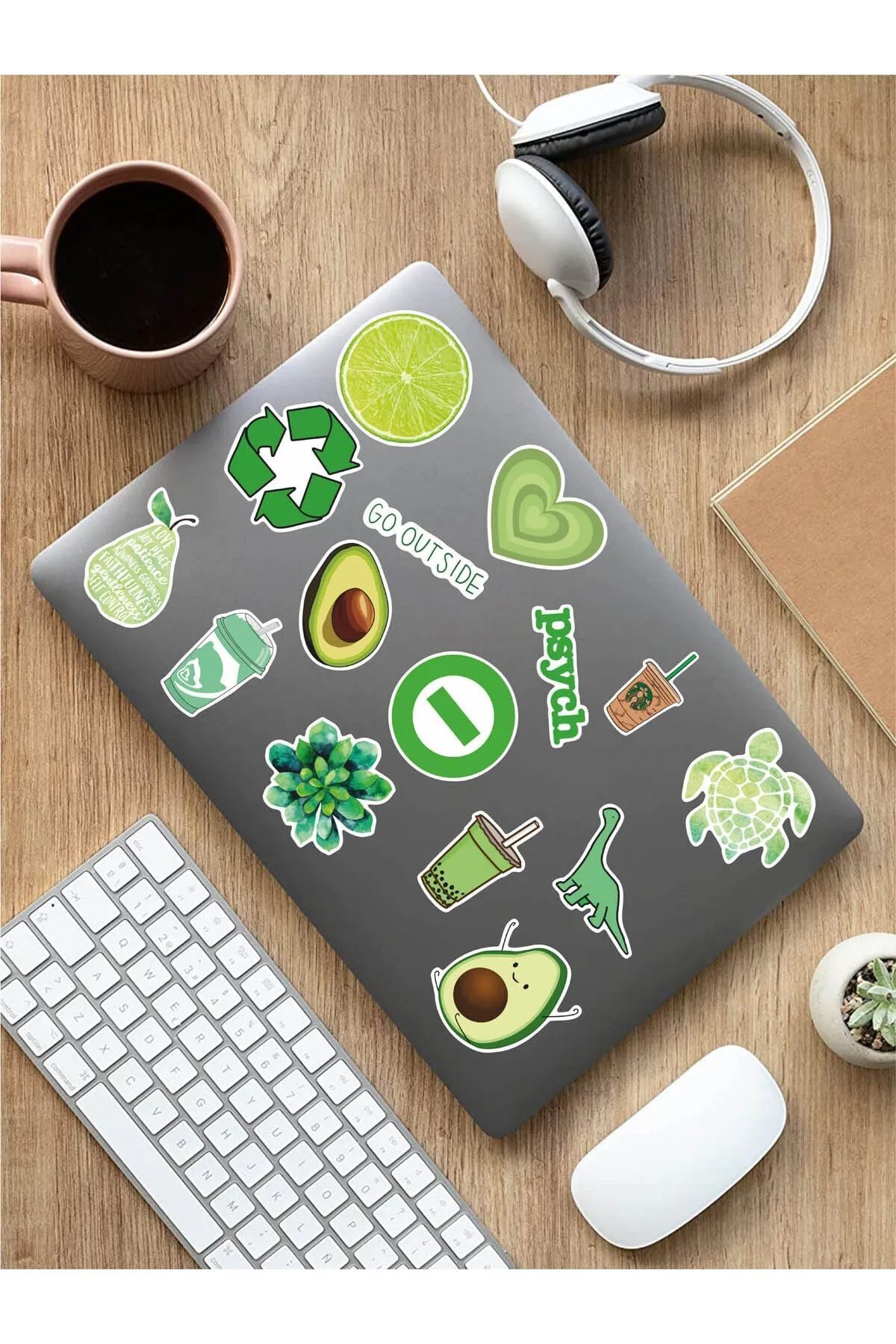 KT Decor VSCO Green Temalı Telefon, Tablet, Laptop, Notebook, Defter, Ajanda PVC Sticker Seti-2