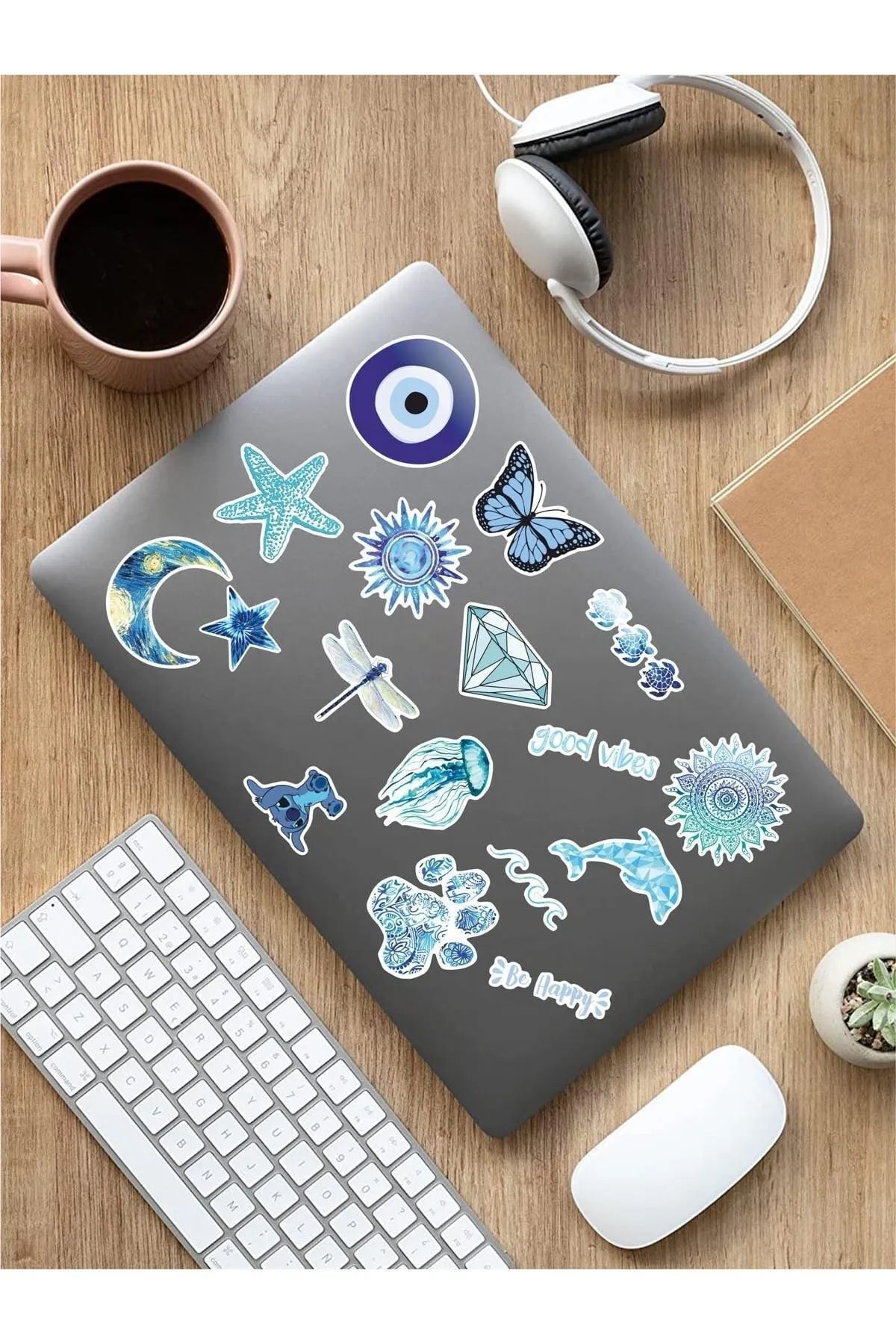KT Decor VSCO Blue Temalı Telefon, Tablet, Laptop, Notebook, Defter, Ajanda PVC Sticker Seti-5