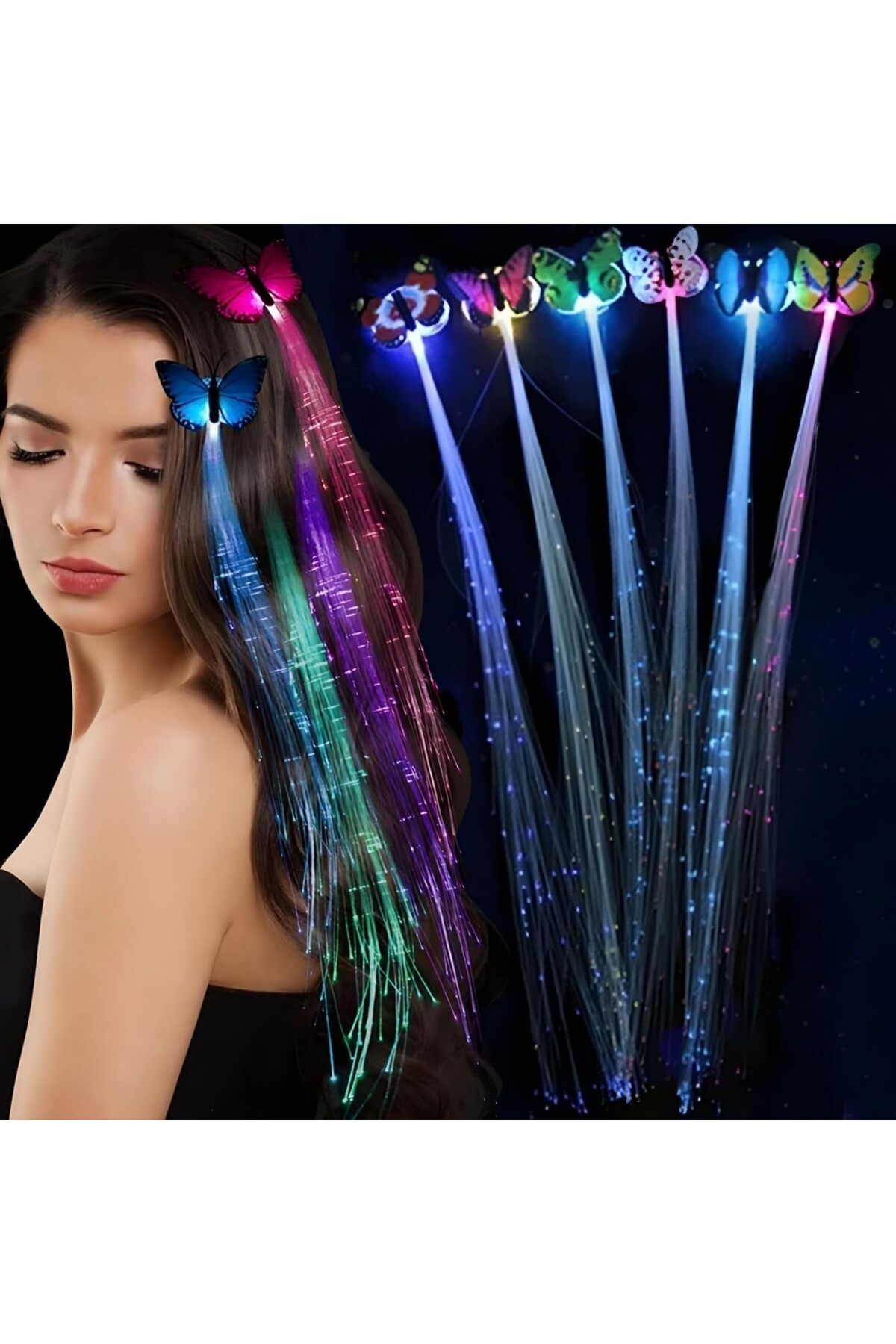 KDROĞLU KDROGLU Led Fiber Optik Işıklı Kelebek Saç Klipsi 1 Adet New Desing 1109836