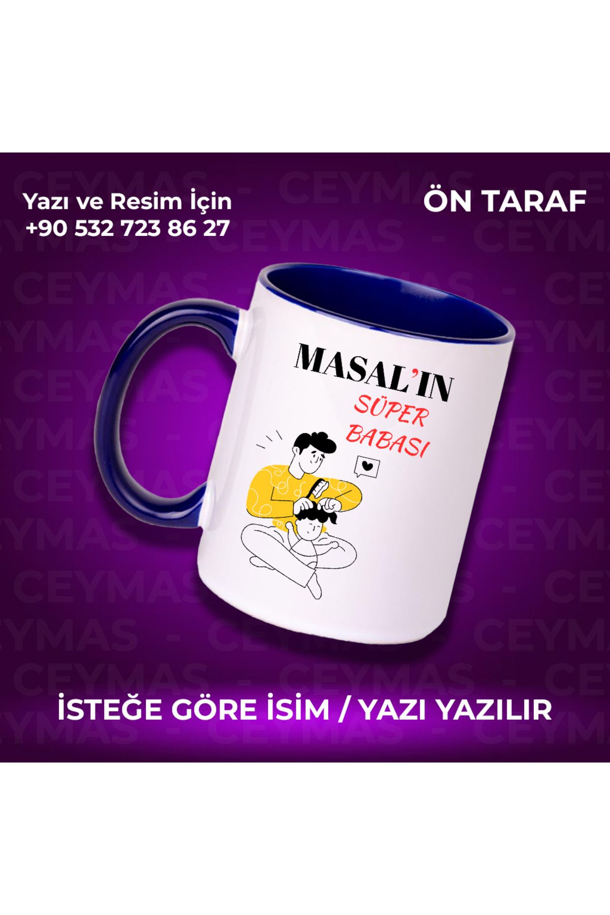 Ceymas Hediyelik Babalara Özel Süper Baba Tasarımlı İsim Baskılı Renkli Kupa Bardak