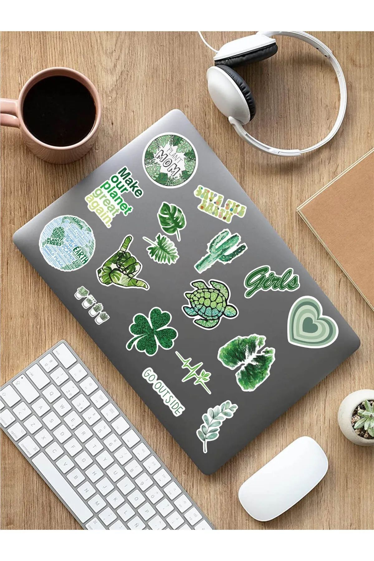 KT Decor VSCO Green Temalı Telefon, Tablet, Laptop, Notebook, Defter, Ajanda PVC Sticker Seti