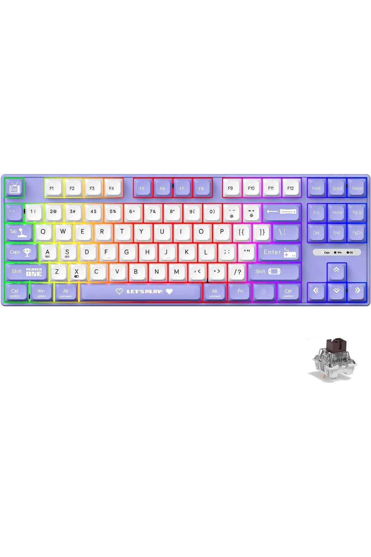DERİK Derik AJAZZ AK870 MC Kablolu Mekanik Oyun Klavyesi Mor Klavye Brown Switch YENİ 1122015