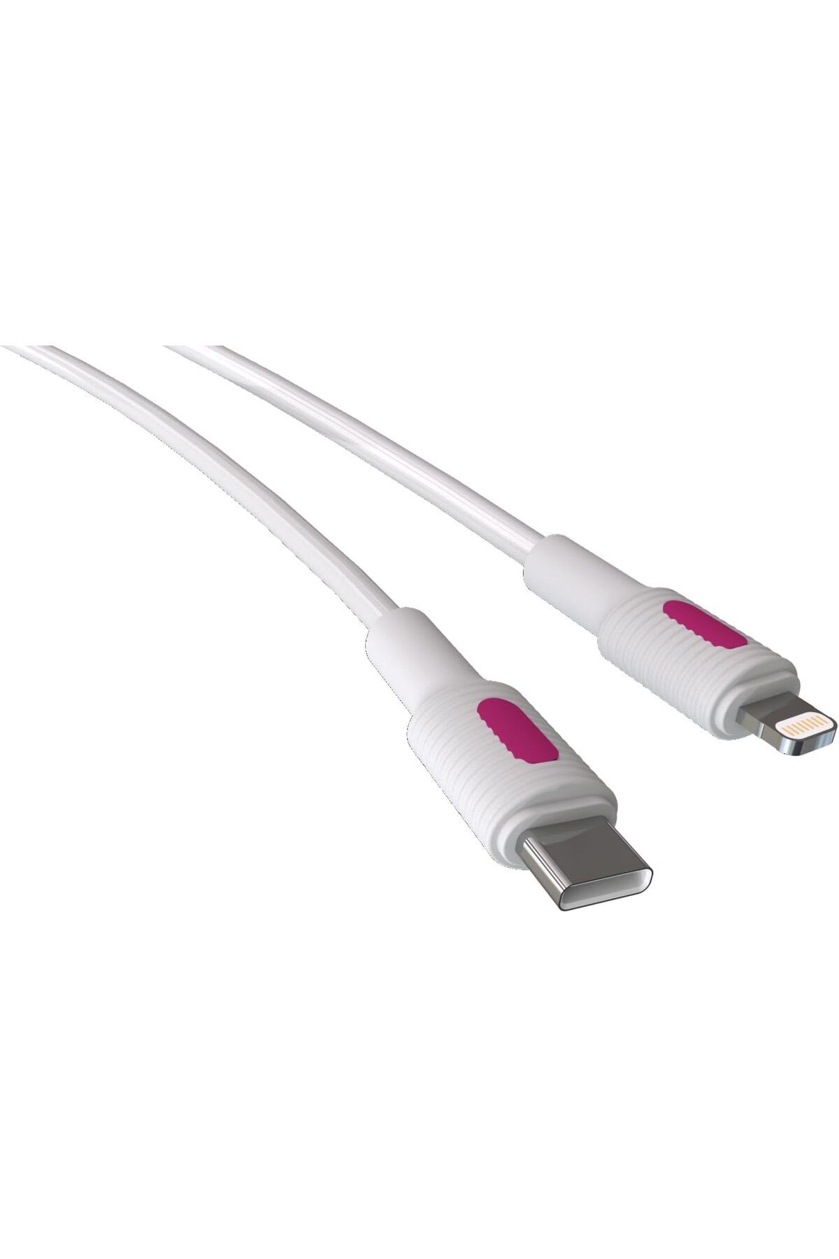 DERİK Derik Coral iPhone Uyumlu Type C-Lightning PD Hızlı Şarj Kablosu (Beyaz + Fuşya/Beyaz Uç) (120