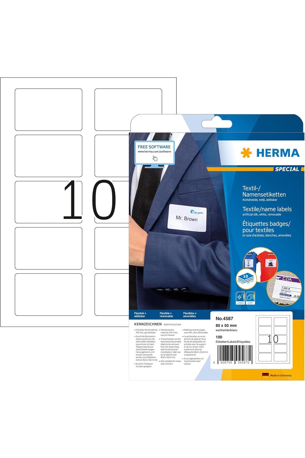 KDROĞLU KDROGLU 4587 İsim Etiketi Çıkarılabilir, 10 Yaprak, 80 x 50 mm, A4 Başına 10, 100 Adet, Kendin