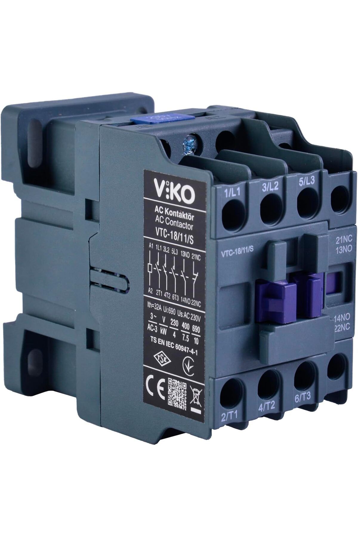 KDROĞLU KDROGLU Kontaktör 7.5KW AC3 18A 3P+1NO+1NC Coil 230VAC New Desing 1109836