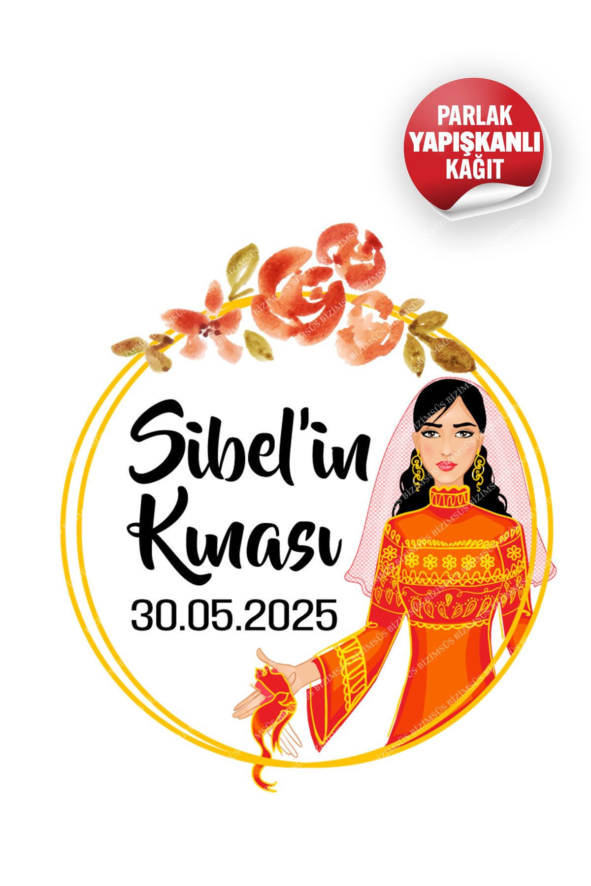 BİZİMSÜS Kişiye Özel Hediye Etiketi - Düğün, Nişan, Kına (Yapışkanlı - 60 Adet)