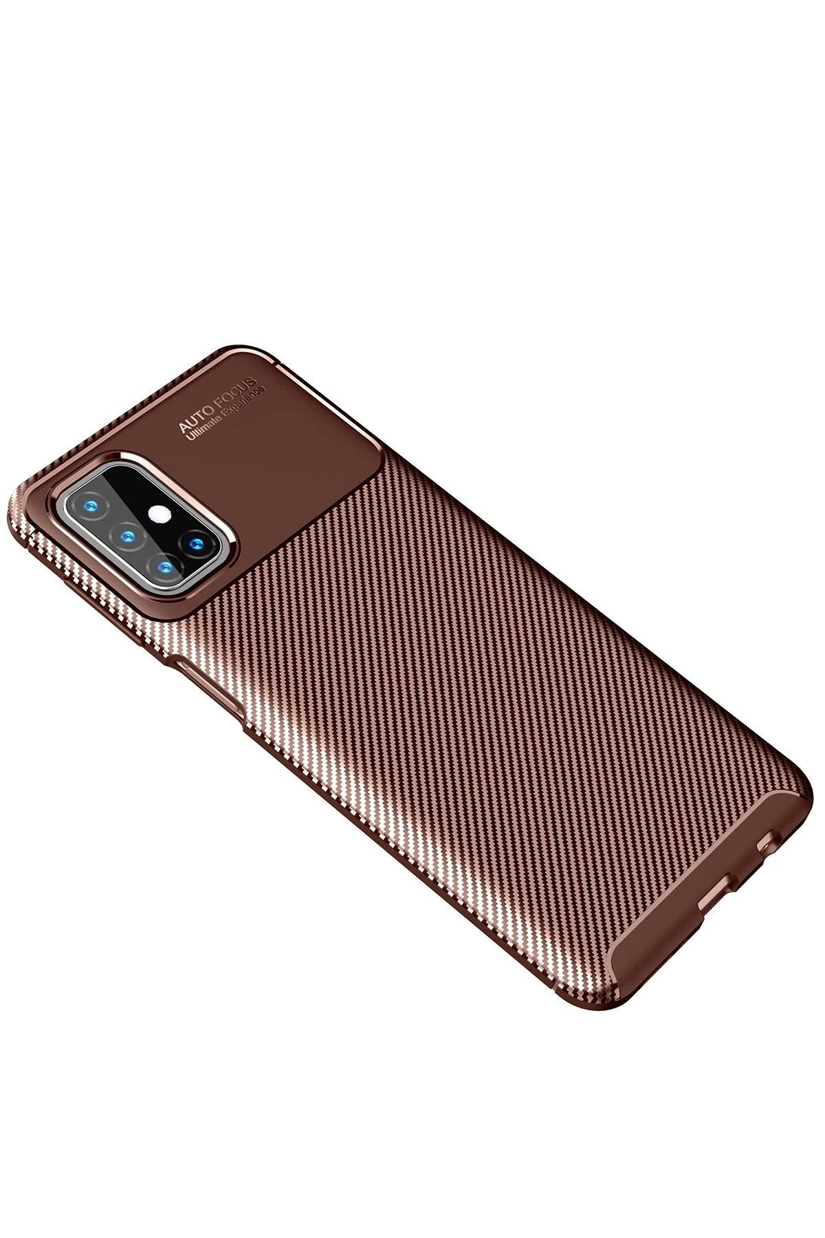 NewFace Samsung Galaxy M31S Kılıf Auto Focus Karbon Kapak - Kahverengi BSTMY
