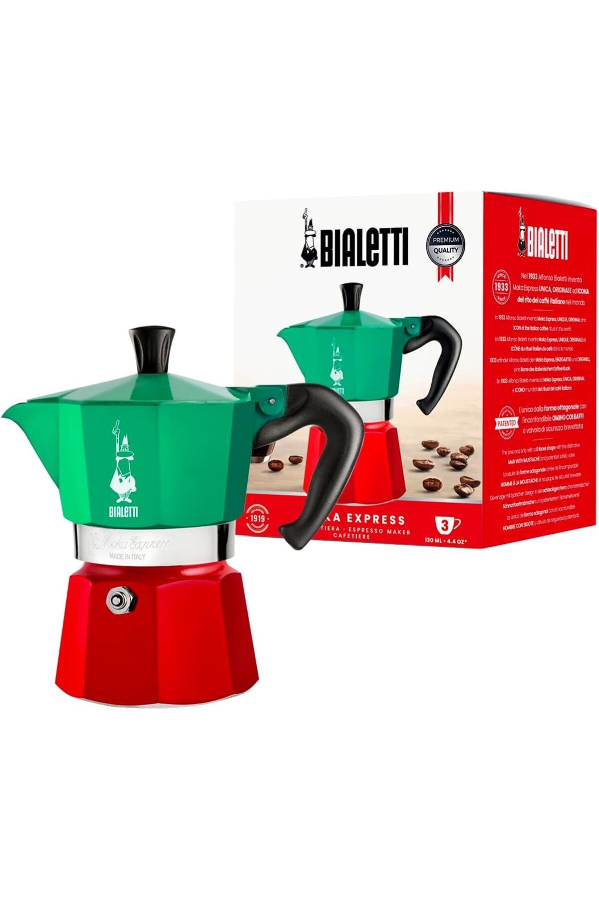 STOREMAX Moka Express Italia: 3 Cups Ocak Üstü Espresso Pişirici - 130ml - Karma Renk - Alüminyu