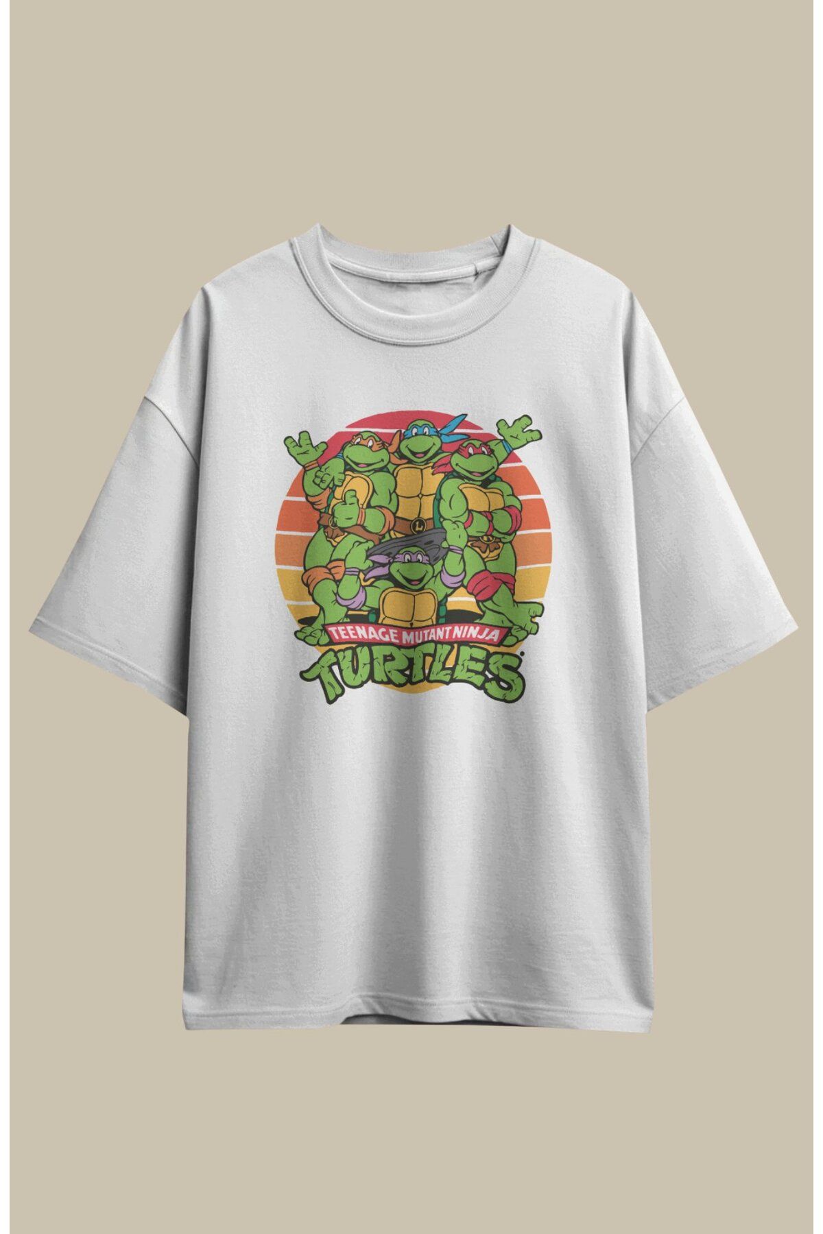 Fuddy Moda Unisex Ninja Kaplumbağa Baskılı Tişört, Oversize Çizgi Film Temalı T-Shirt
