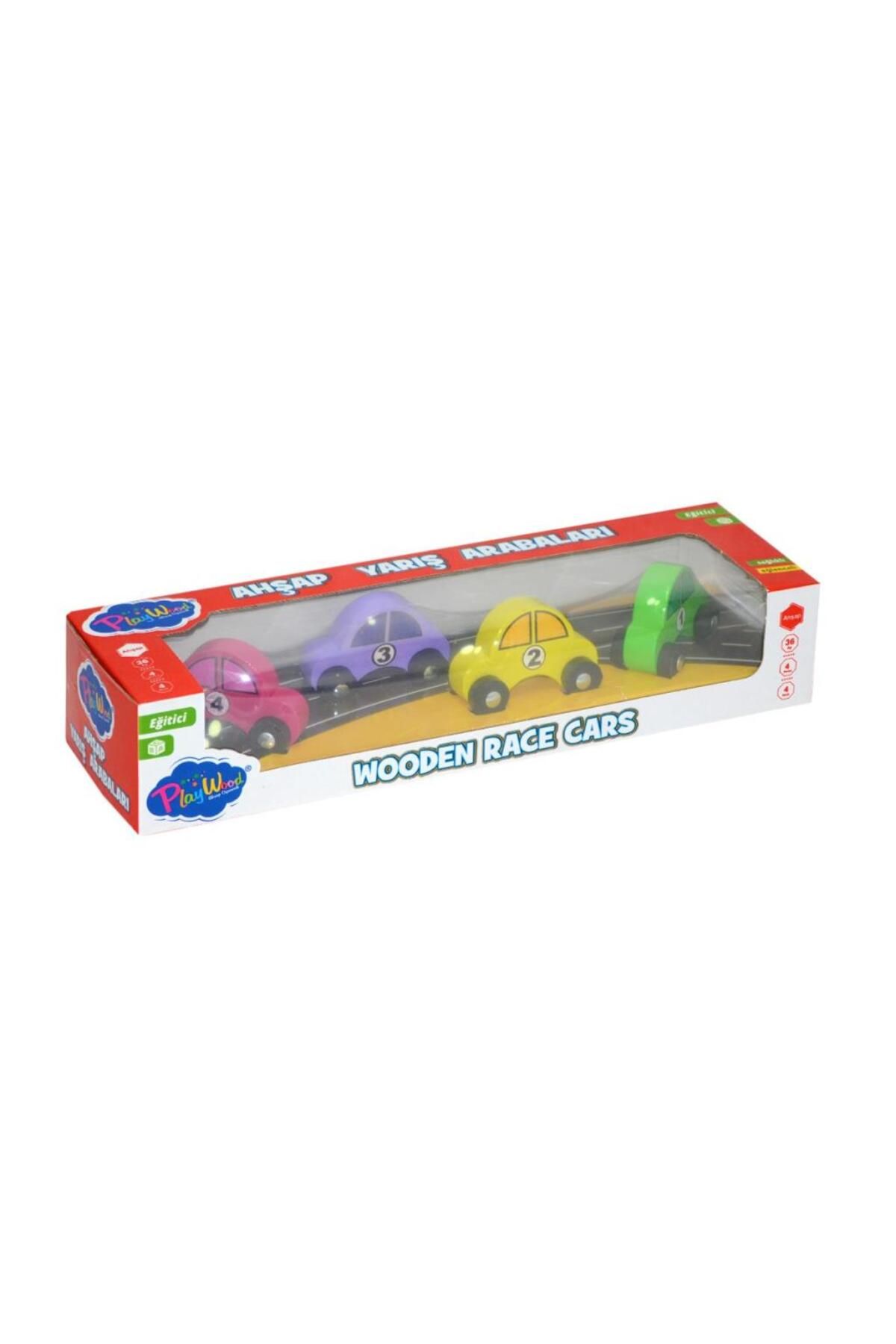 Shop58 HediyeCantam 380-ONY Onyıl, Playwood Ahşap Yarış Arabası 4'lü