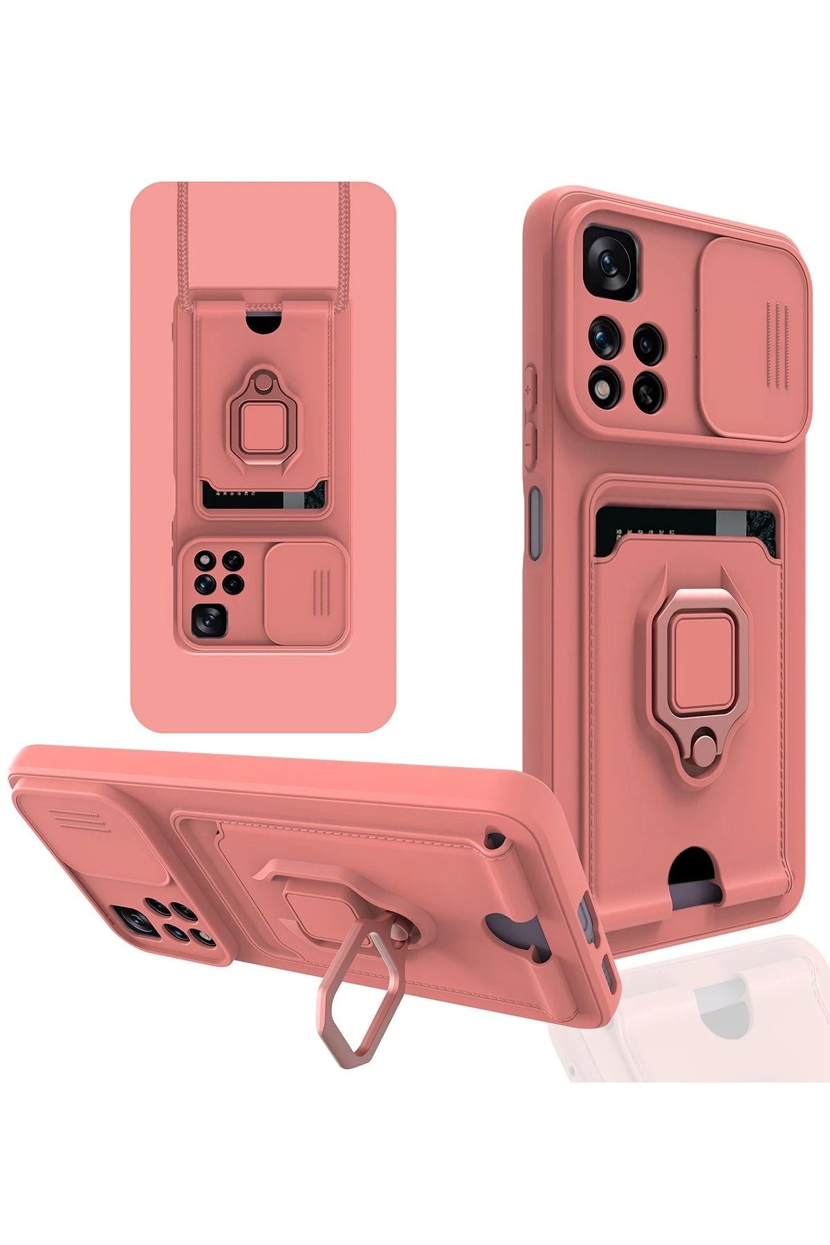 NewFace Xiaomi Redmi Note 11 Pro Plus 5G Kılıf Zuma Kartvizitli Yüzüklü Silikon - Pembe BSTMY