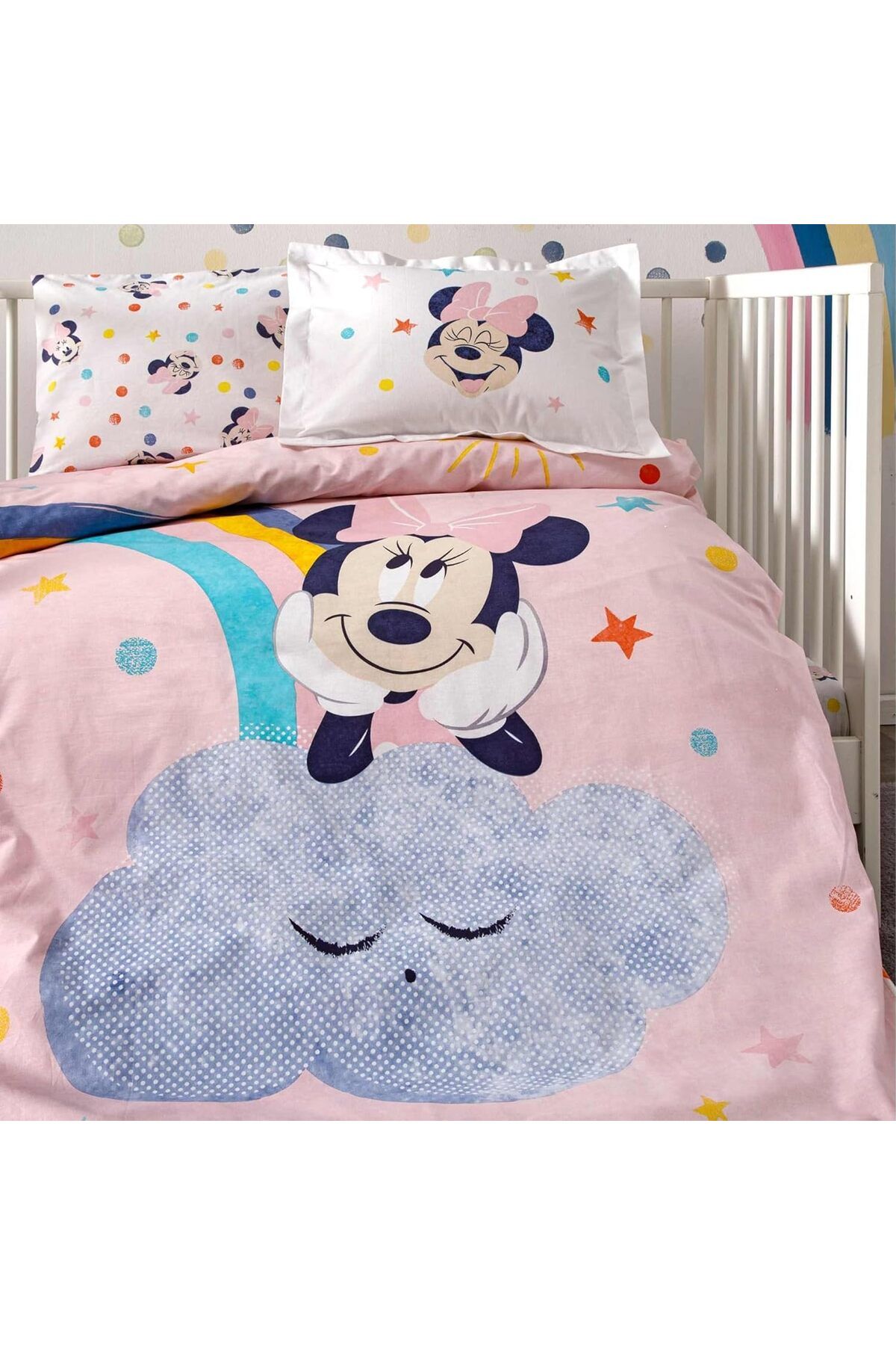 KDROĞLU KDROGLU Minnie Mouse Sun Karakter Baskılı%100 Pamuk Nevresim Takımı, Çok Renkli, Bebek (Nevresi