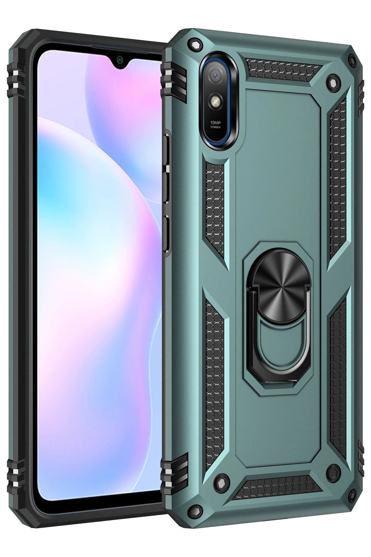 NewFace Xiaomi Redmi 9A Kılıf Sofya Yüzüklü Silikon Kapak - Yeşil BSTMY