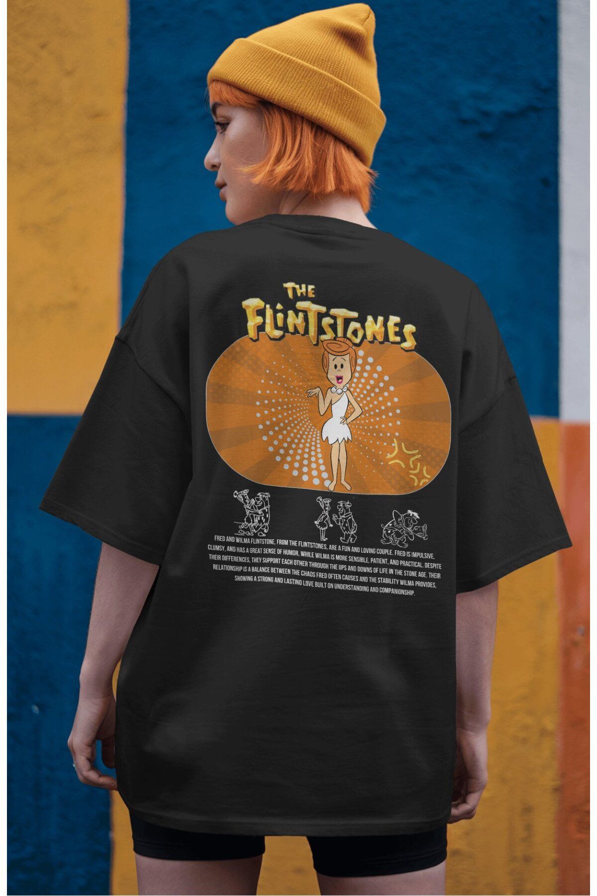 Fuddy Moda Flintstones Wilma Sırt Baskılı Couple Tişört, Oversize Çizgi Film Temalı Çift T-Shirt