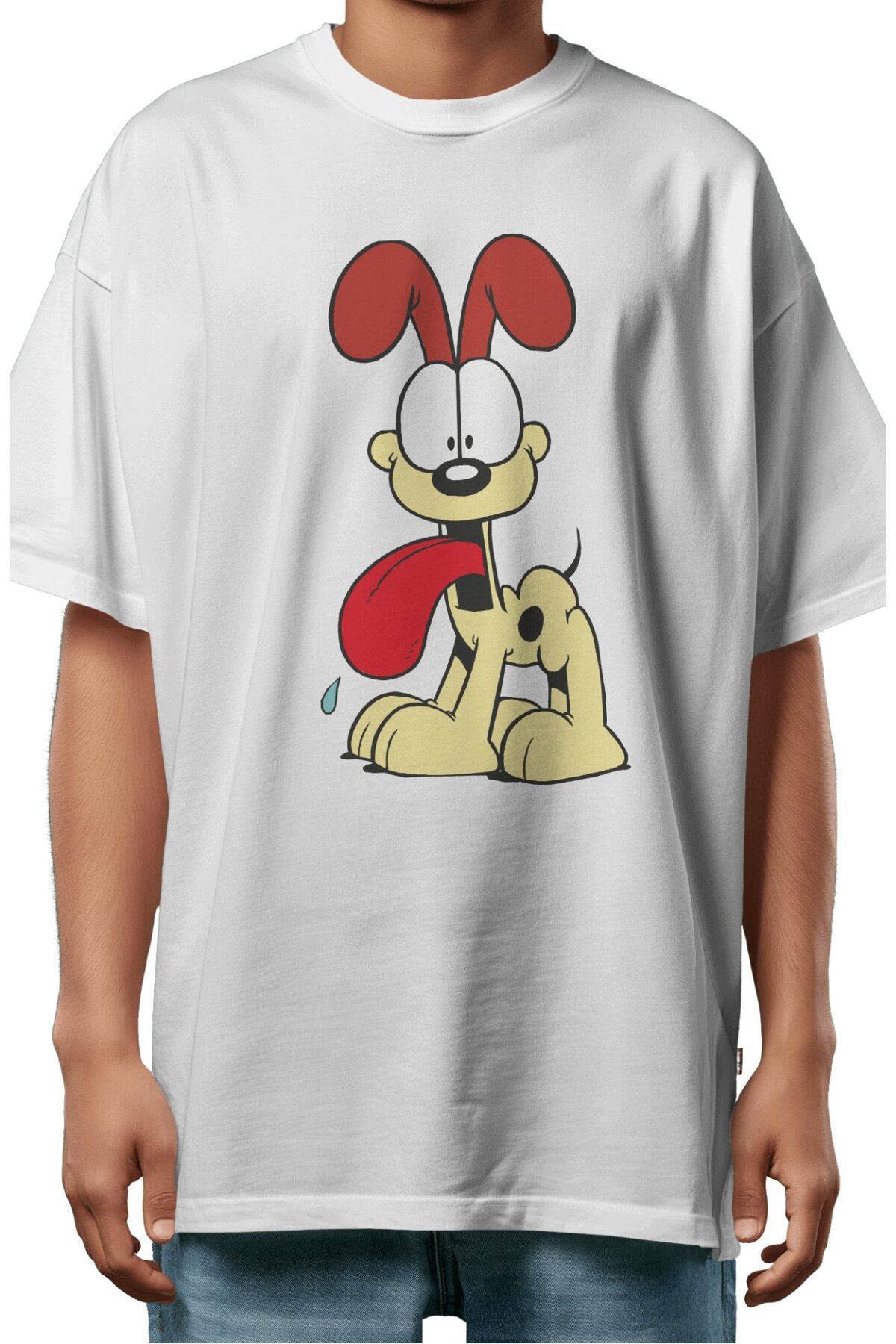 Fuddy Moda Unisex Odie Baskılı Tişört, Oversize Garfield Çizgi Film Temalı T-Shirt