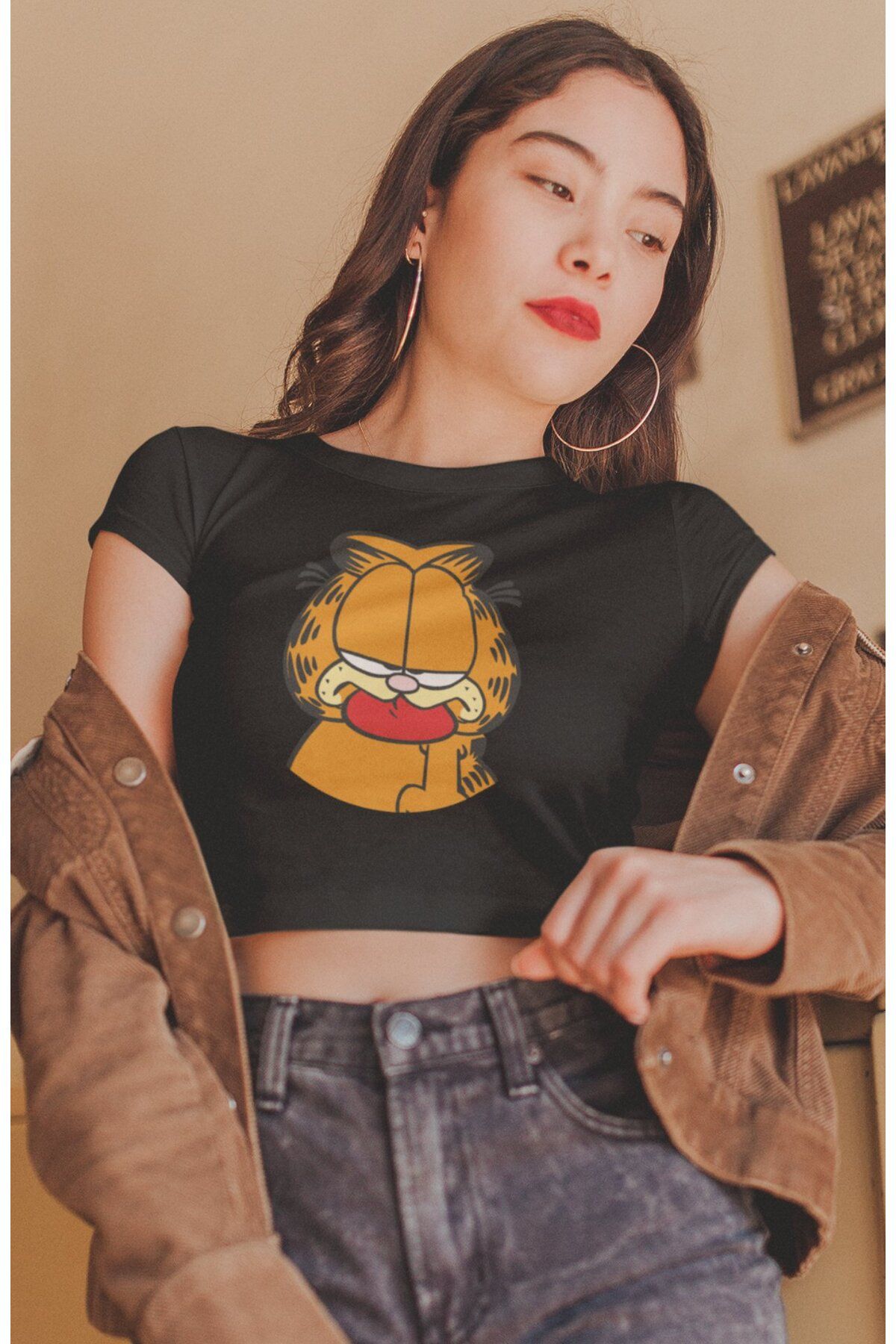 Fuddy Moda Garfield Baskılı Crop Top, Kadın Çizgi Film Temalı Crop Bluz