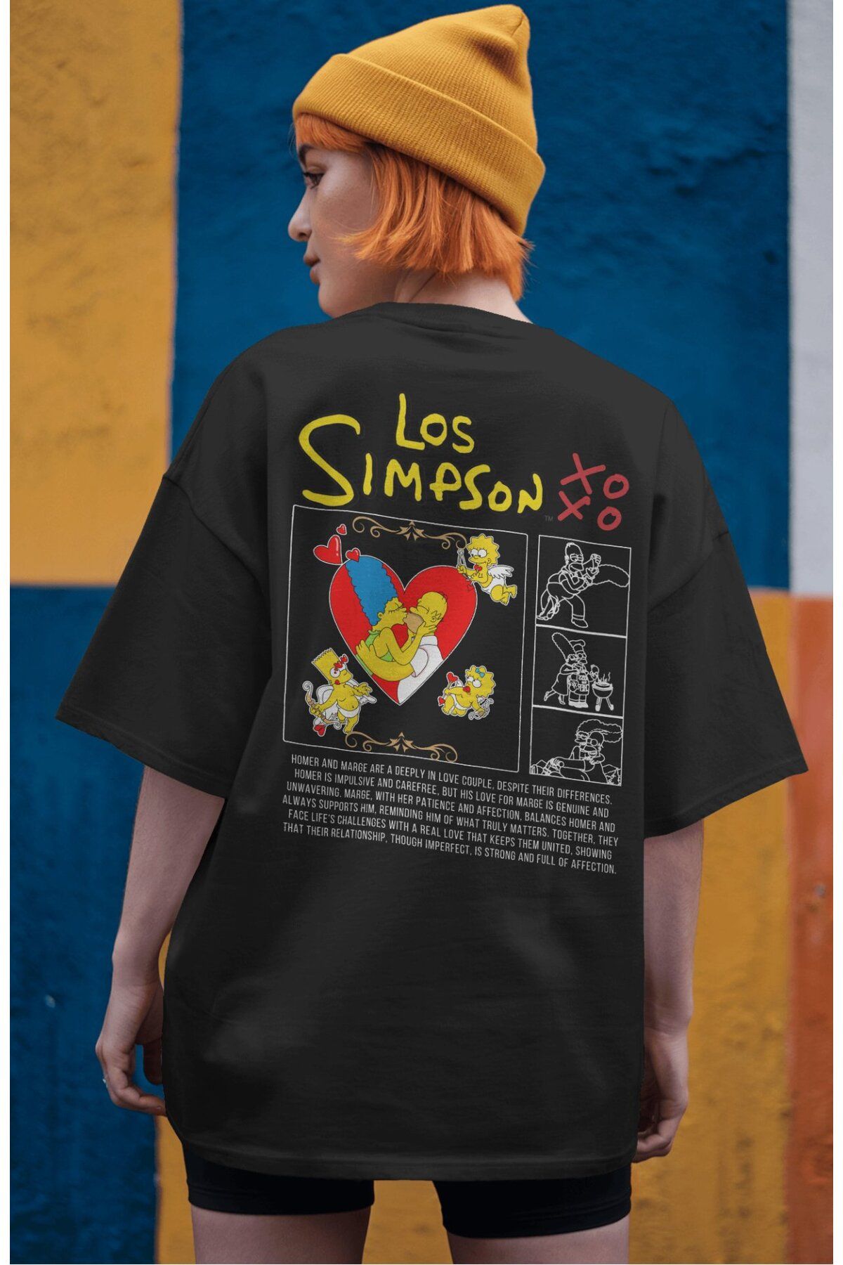 Fuddy Moda Los Simpson Sırt Baskılı Couple Tişört, Oversize Çizgi Film Temalı Çift T-Shirt